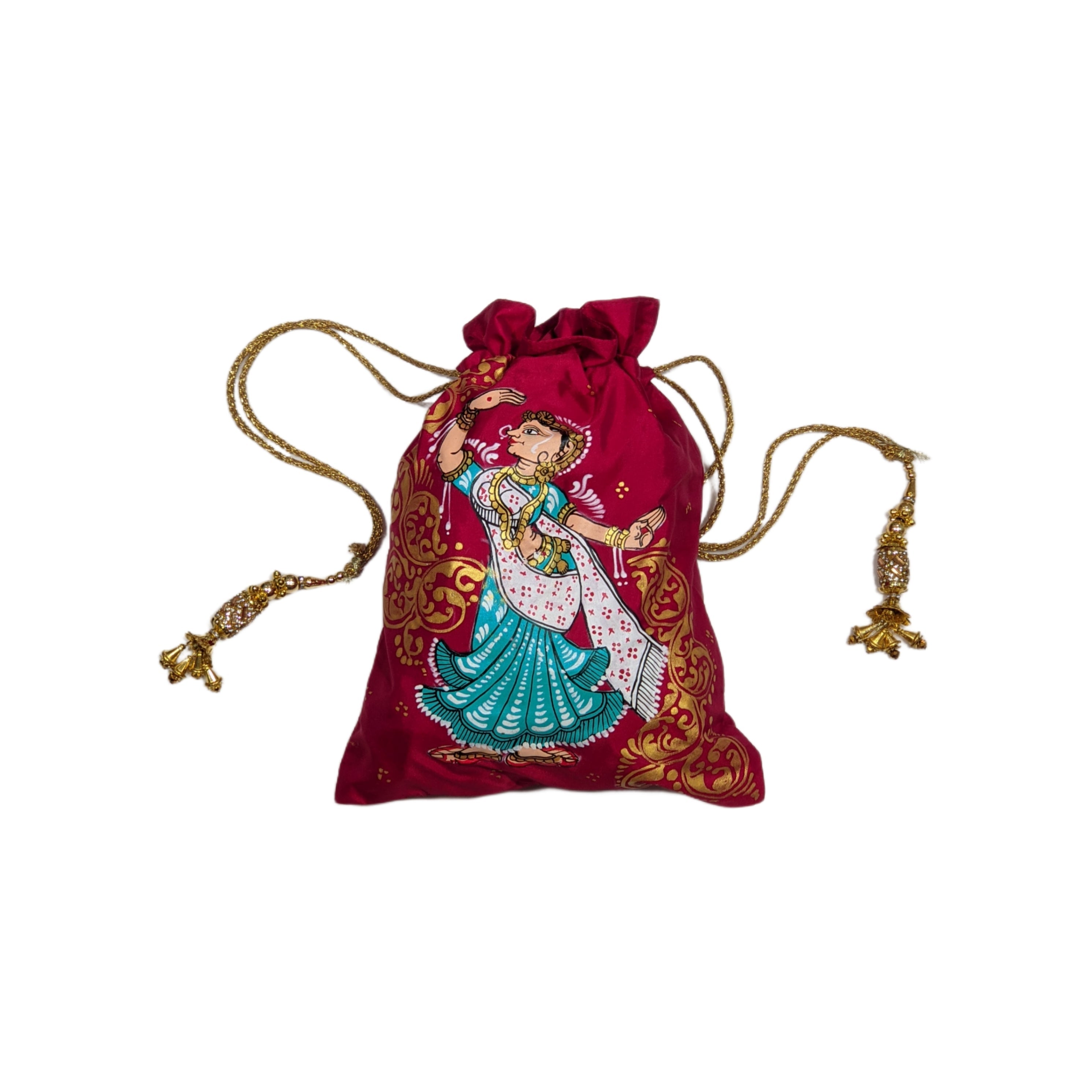 IndianVillèz Mexican Pink Nartaki Pattachitra Potli Bag