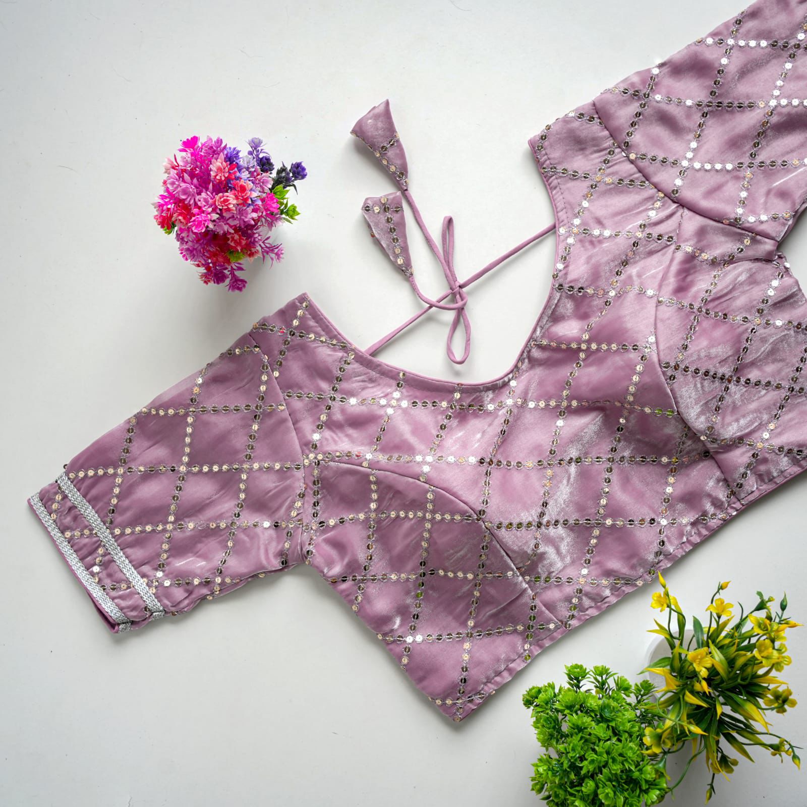 ClothsVilla Purple Metalic Jimmy Choo Blouse with Exquisite Sequence Embroidery