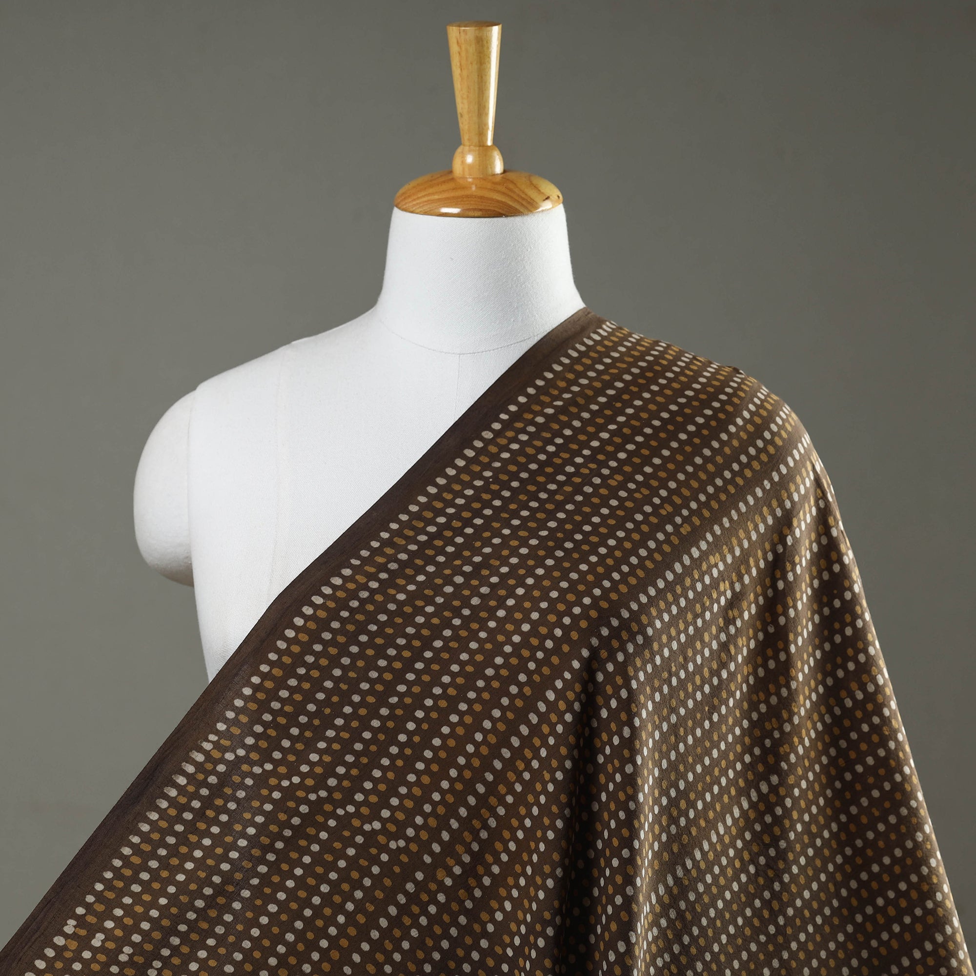 HAVELI CHRONICLES Brown - Hand Block Dotted Print Cotton Akola Fabric
