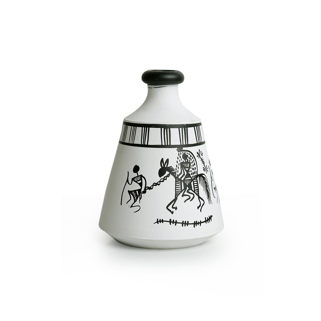 EXCLUSIVELANE 'Warli White Matkis' Handpainted Terracotta Vases (Set of 3) - view 4