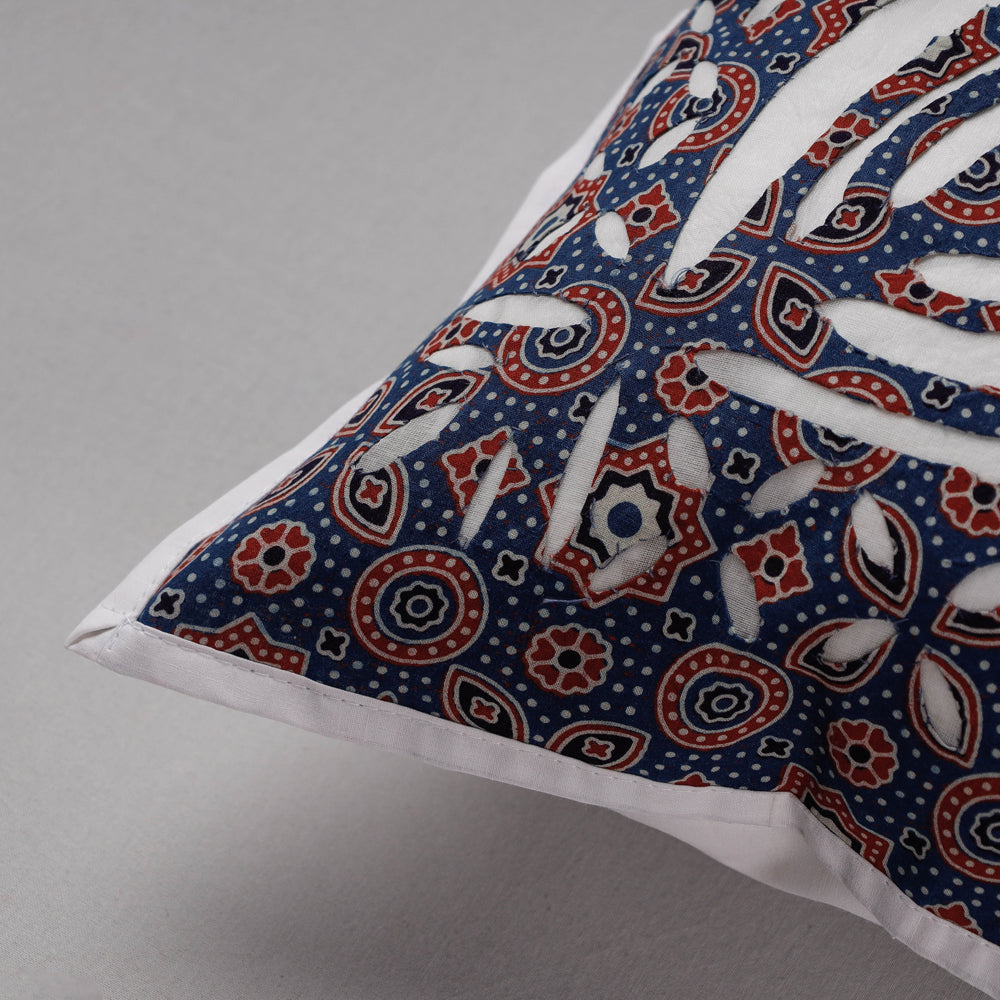 SHADES OF MARUDHARA Blue - Cutwork Cotton Applique Cushion Cover (16 x 16 in) - view 2