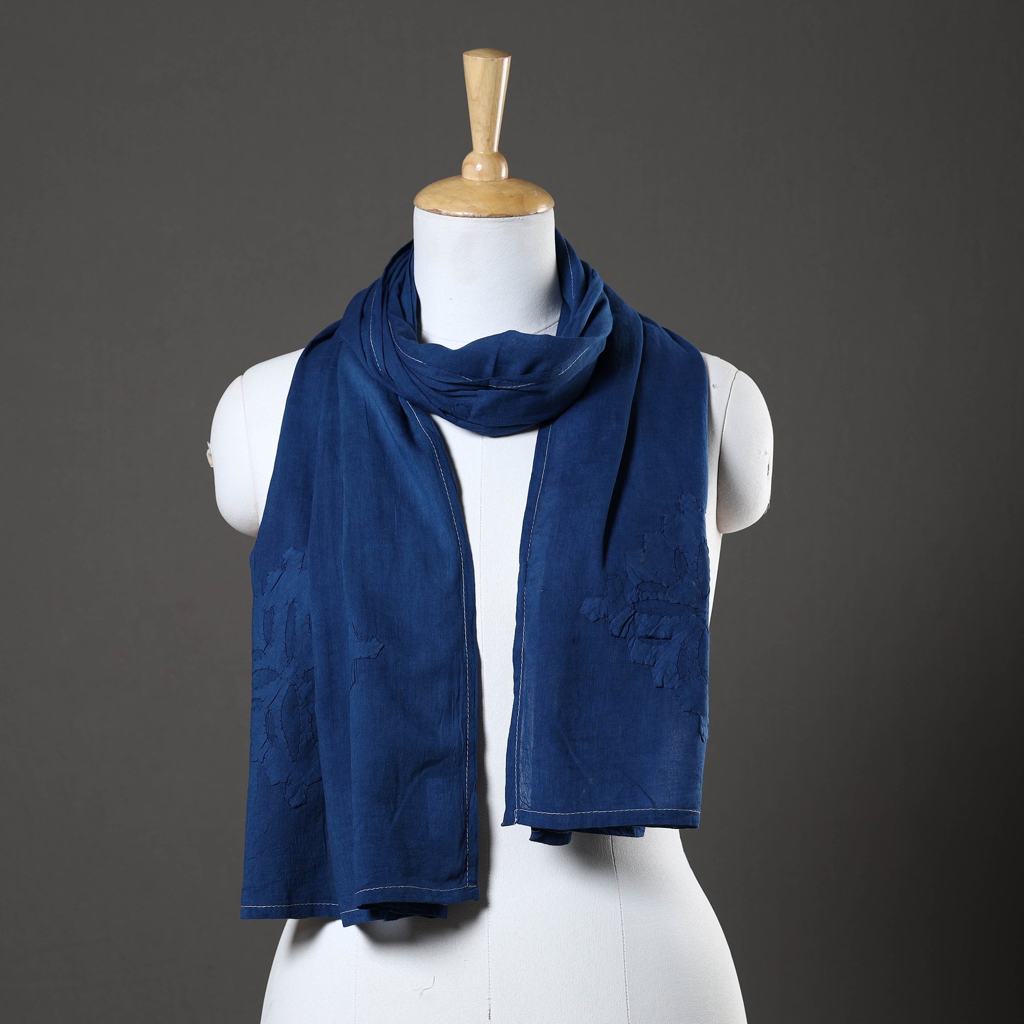 SHADES OF MARUDHARA Blue - Barmer Applique Cut Work Mul Cotton Stole