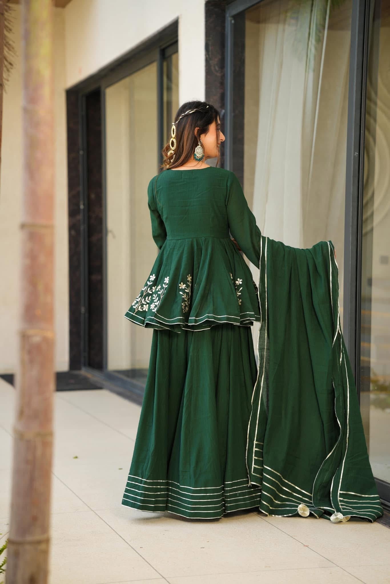 Idaho0 Bottle Green cosmos sharara set - view 4