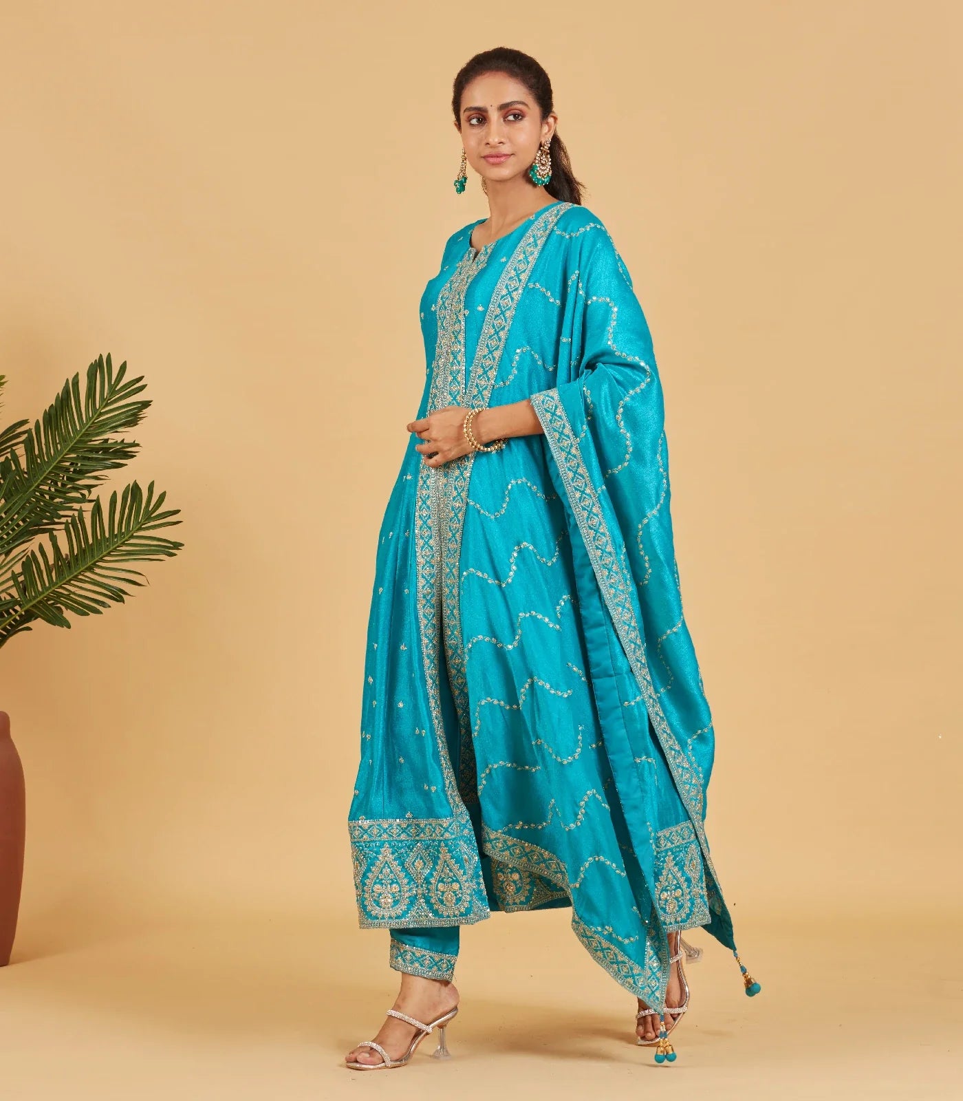RmKV Turquoise Blue Anarkali Set With Matching Dupatta