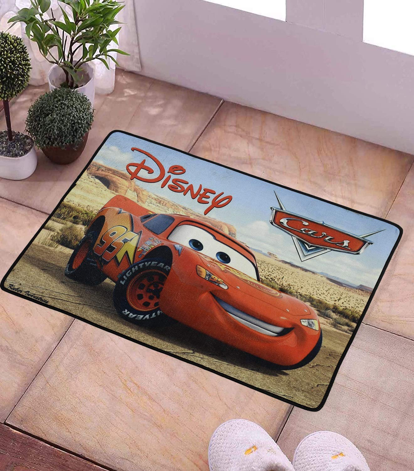 Kuber Industries Disney Mickey Mouse Cars 2 Pieces Anti-Slip Door Mat 23"x15" (Maroon & Brown) - CTKTC46066 - view 3