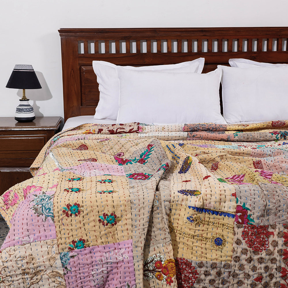 HAVELI CHRONICLES Beige - Khambadiya Patchwork Patola Silk Cotton Quilt / Gudri / Blanket - view 3
