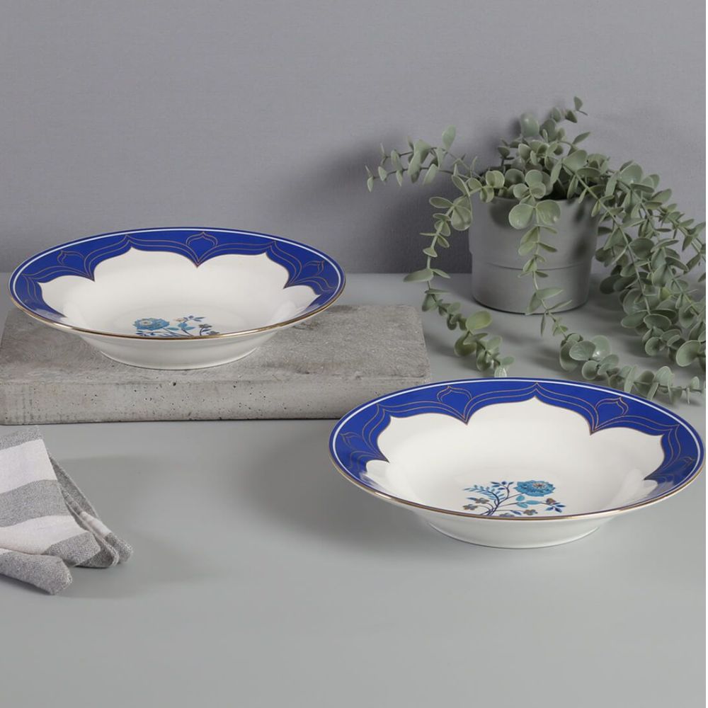 India Circus Botanical Elegance Pasta Plate Set | Premium 22K Liquid Gold | Set of 2 Pcs