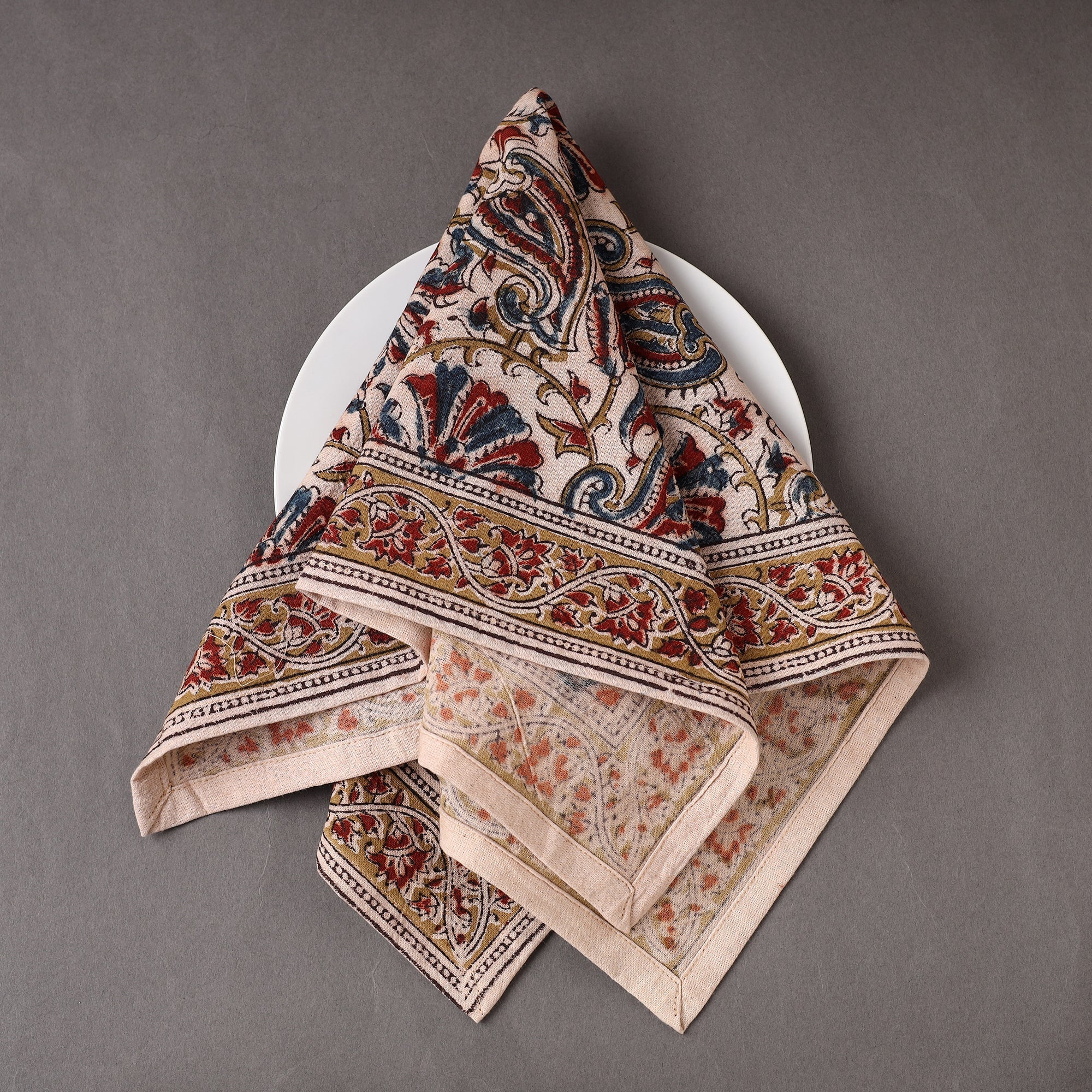 PITCHUKA SRINIVAS KALAMKARI PEDANA Beige - Pedana Kalamkari Block Printed Cotton Napkin (18 x 18 in) 18