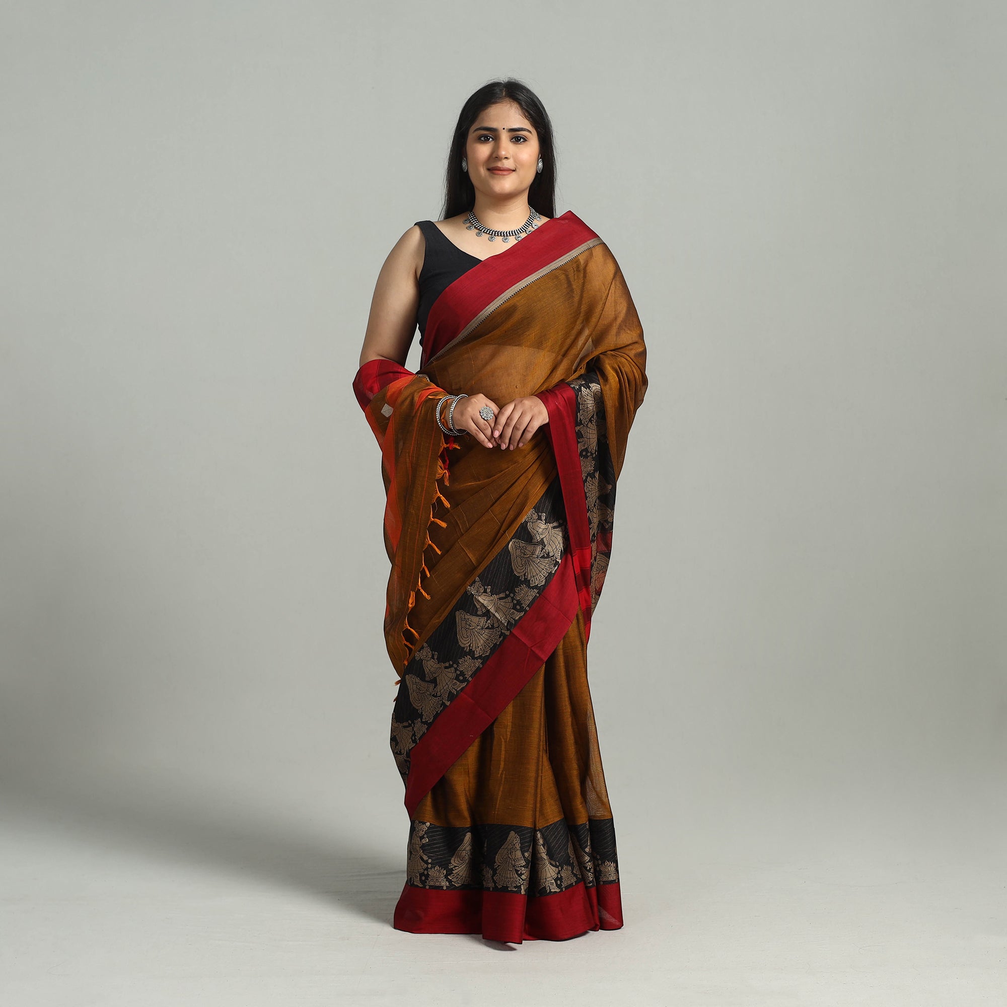 SOUTH KARGHA Brown - Dharwad Cotton Saree with Thread Border
