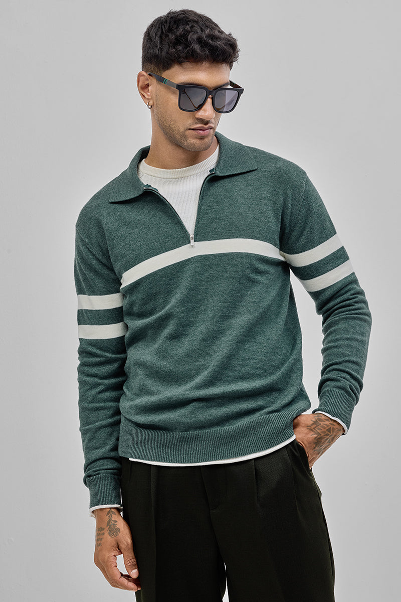SNITCH Teal Stripes Polo Sweater