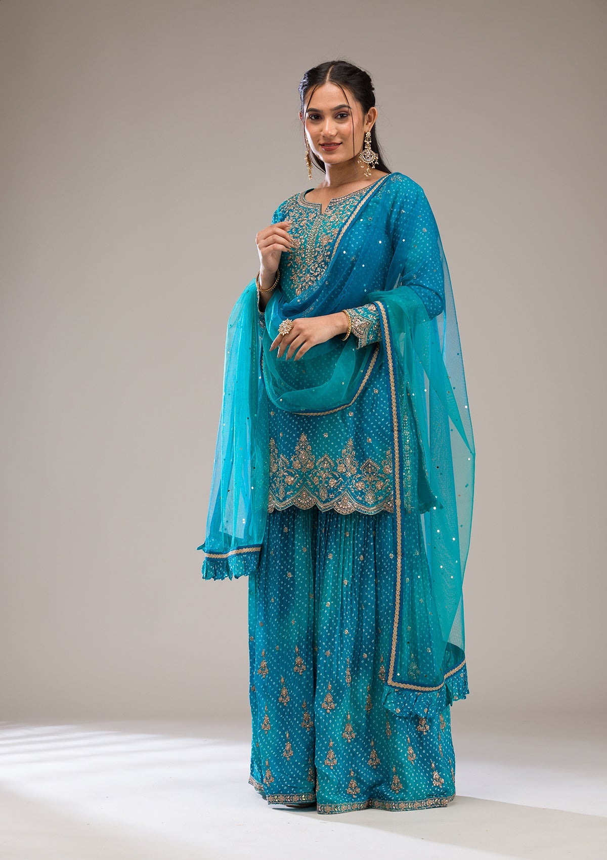 Koskii Peacock Blue Zariwork Semi Crepe Readymade Salwar Suit