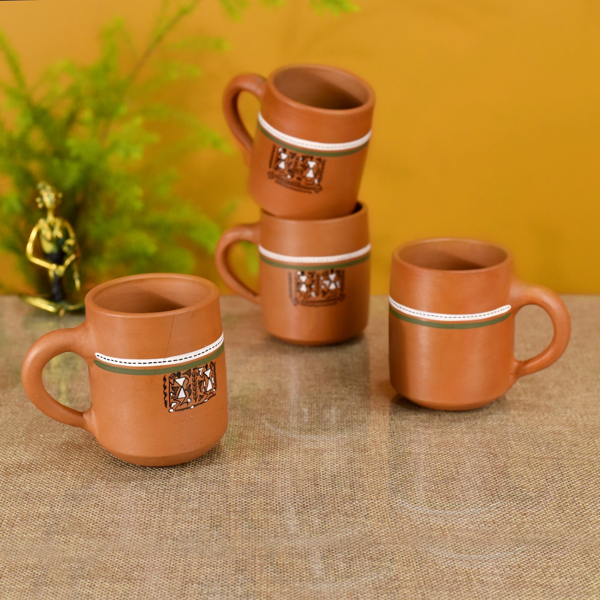 ART CREATIONS BY SUMAN SONTHALIA Brown - Knosh-A Earthen Cups with Tribal Motifs (Set of 4)