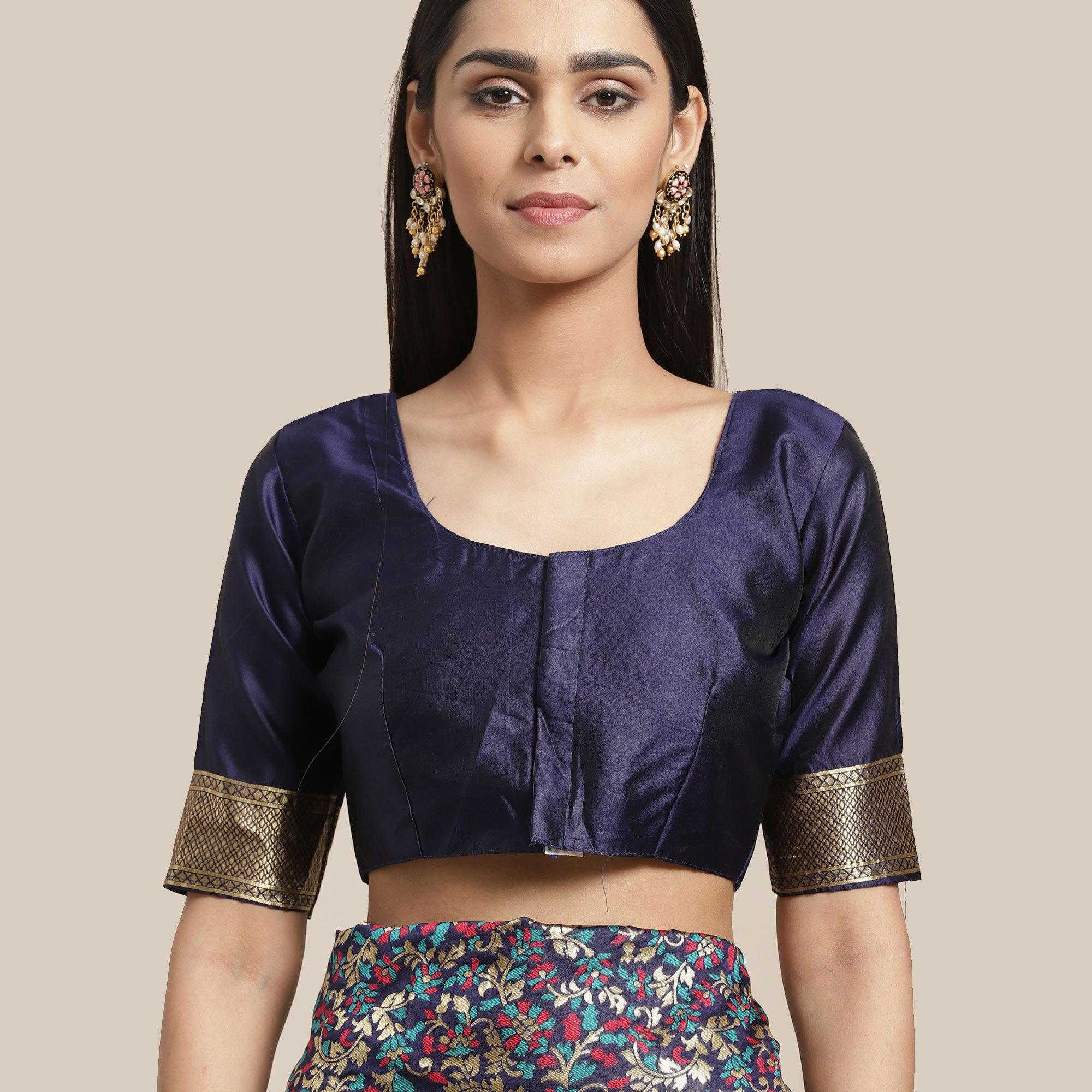 Peachmode Engrossing Navy Blue Colored Festive Wear Woven Silk Blend Saree - view 2