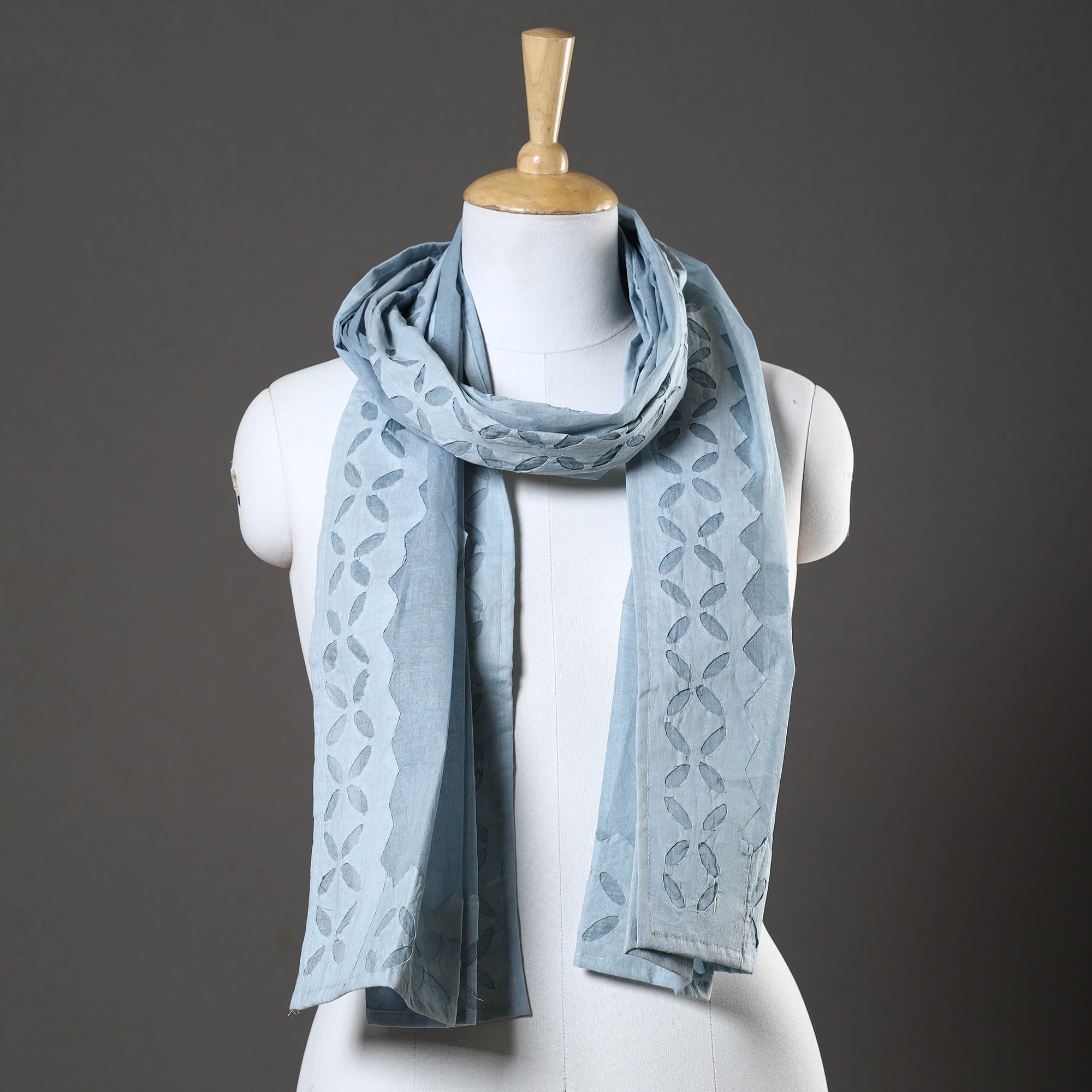 SHADES OF MARUDHARA Blue - Barmer Applique Cut Work Cotton Stole 06