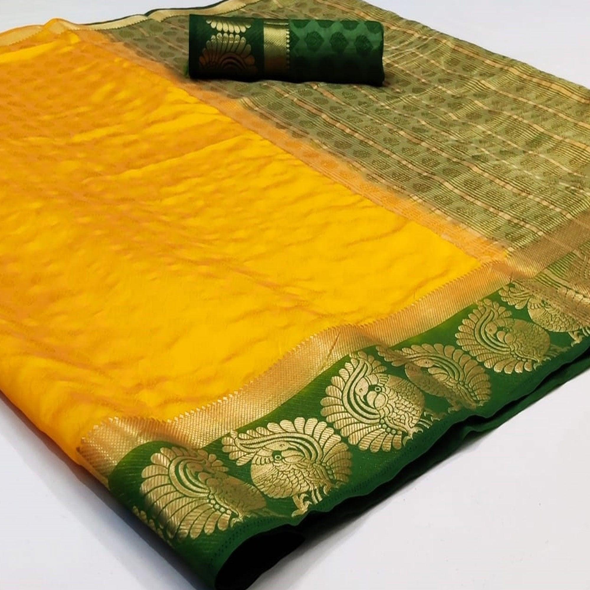 Peachmode Flattering Yellow Coloured Festive Wear Woven Art Silk Saree