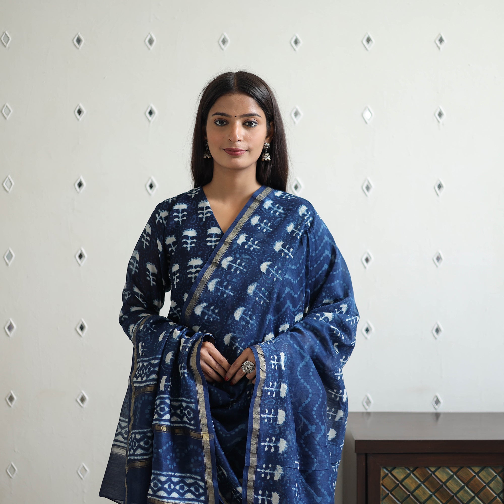 ITOKRI CASUALS Blue - Chanderi Silk Indigo Bagru Block Print Kurta Set 08