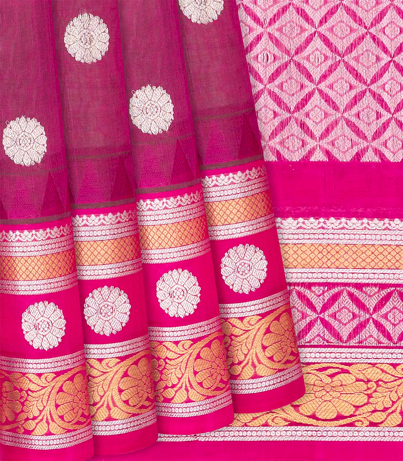 RmKV Pink Handloom Chirala Silk Cotton With Kamalam Buttas-Pink