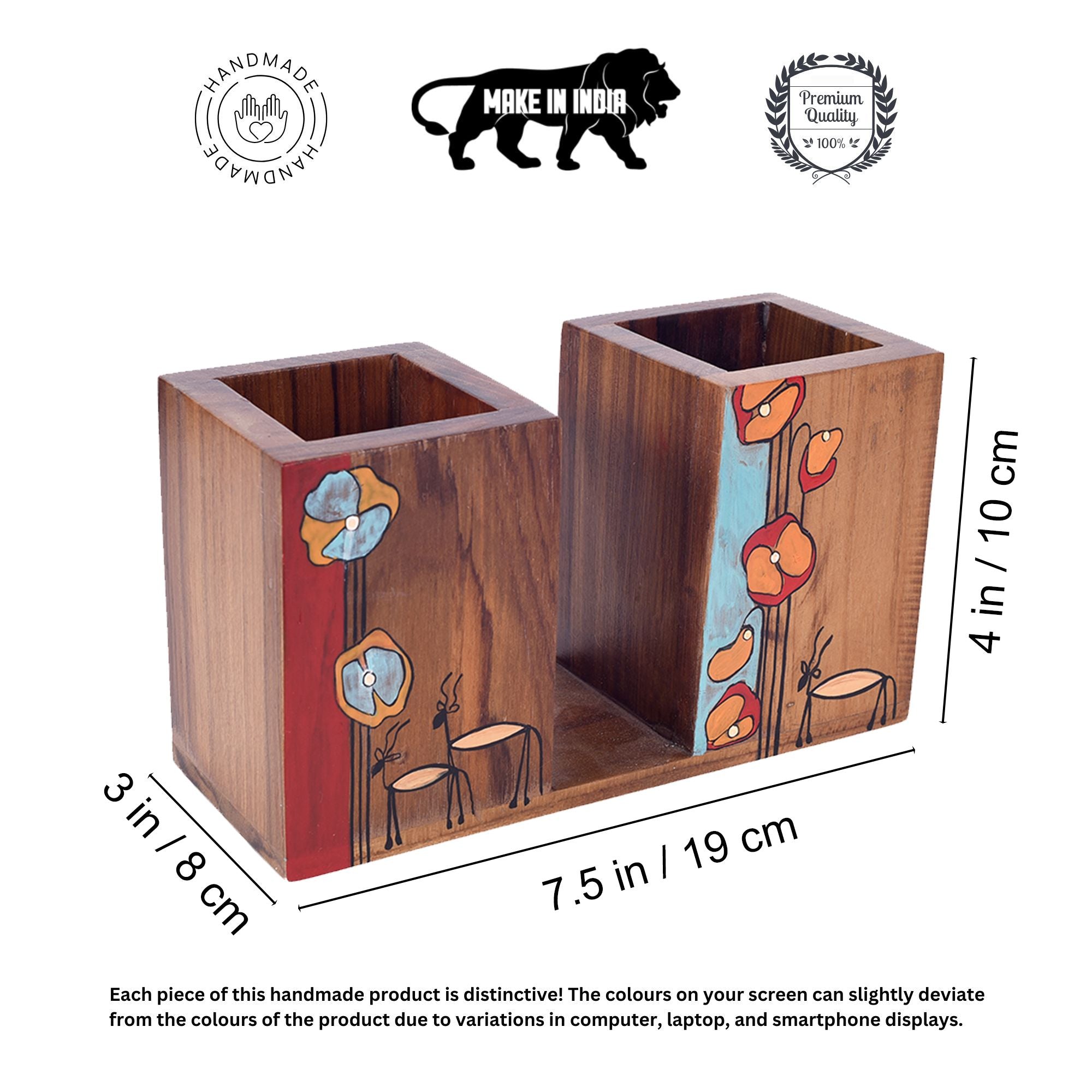 ART CREATIONS BY SUMAN SONTHALIA Brown - Floral Delights Wooden Cutlery Holder (7.5x3x4) - view 5