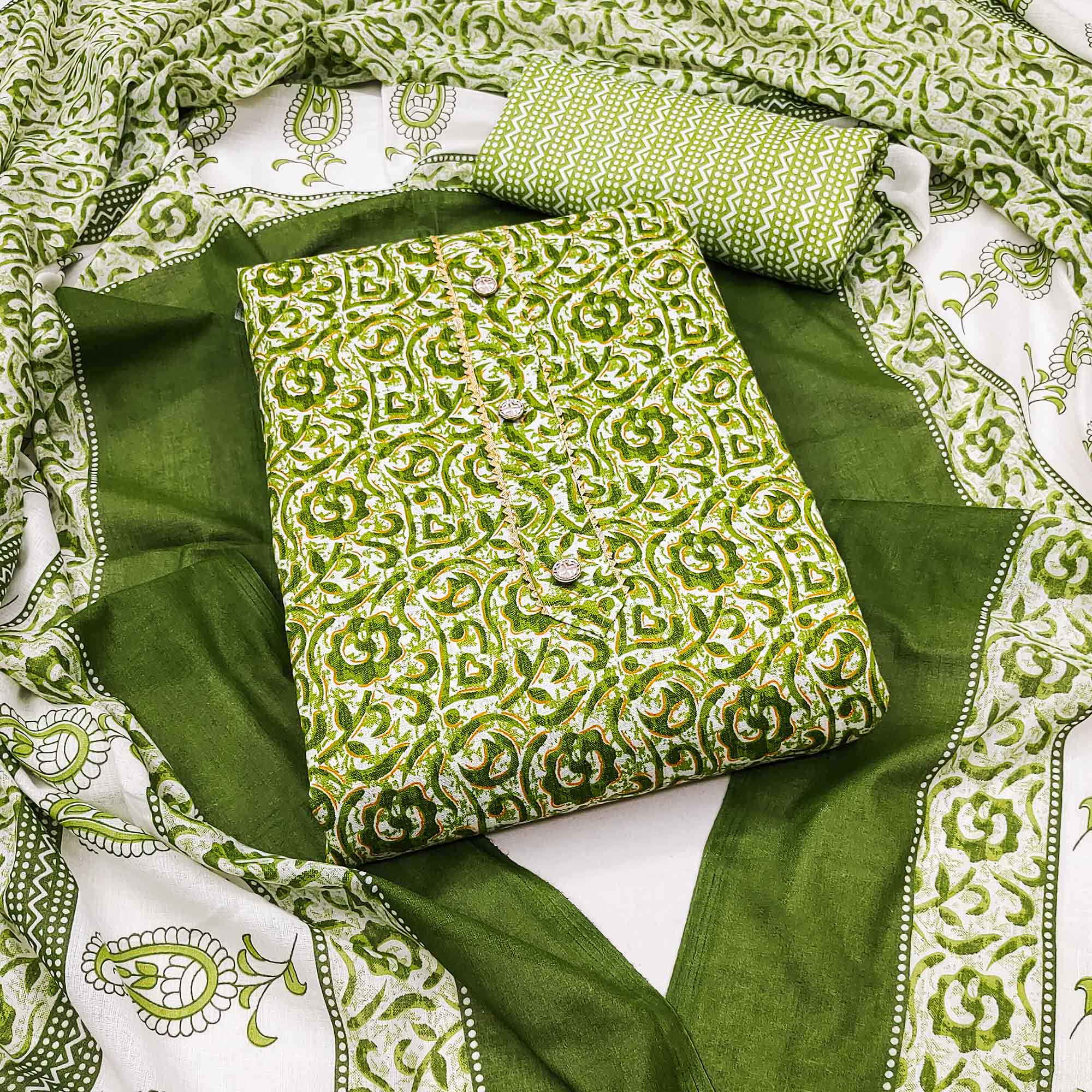 Green dresses – BlackTree green-floral-printed-cotton-dress-material