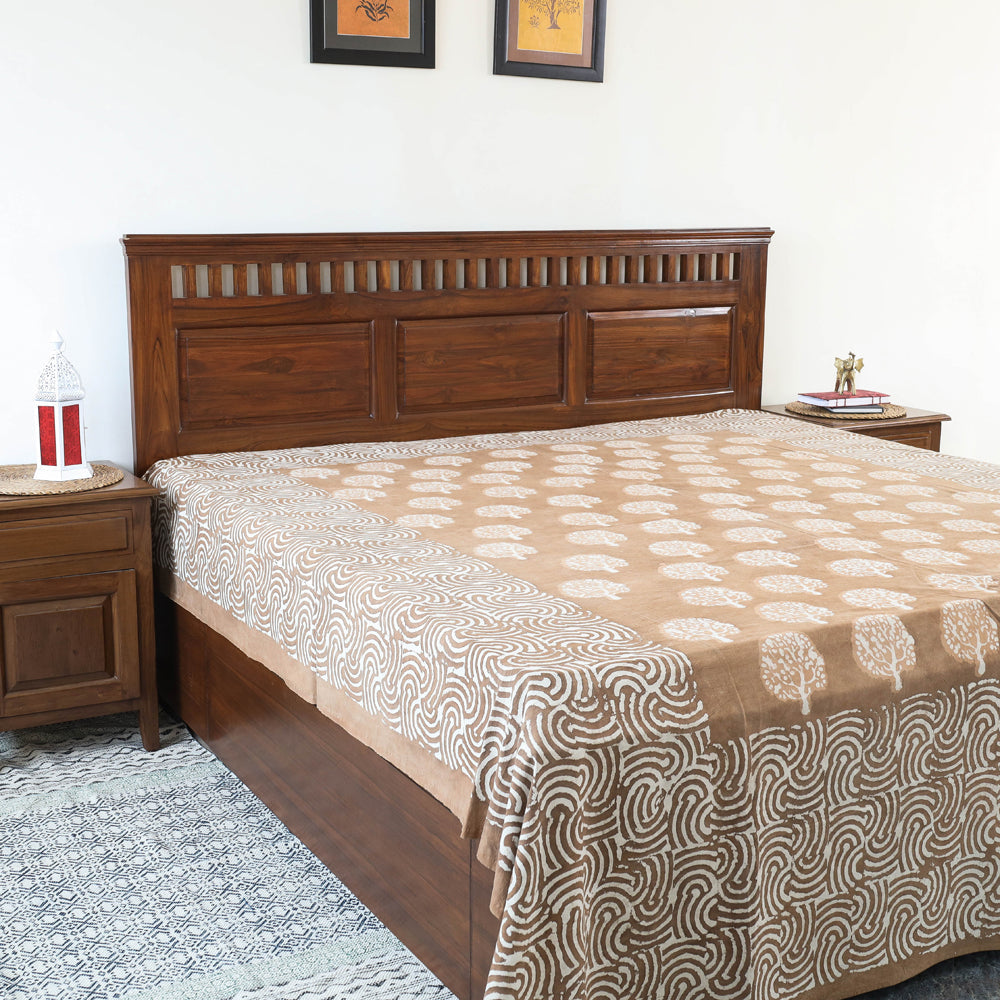 BINDAAS UNLIMITED Brown - Block Art Print Cotton Double Bindaas Bed Sheet (110 x 93 in)
