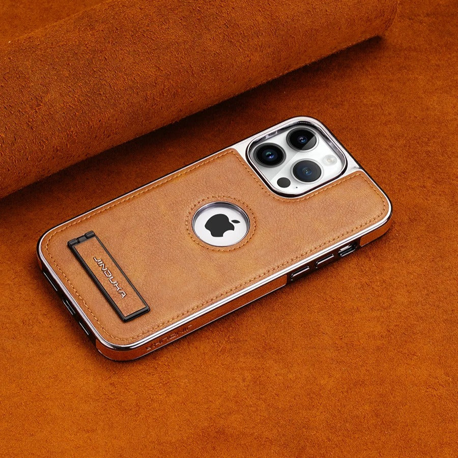 Million Cases iPhone 14 Series Genuine Leather Bracket Holder Case