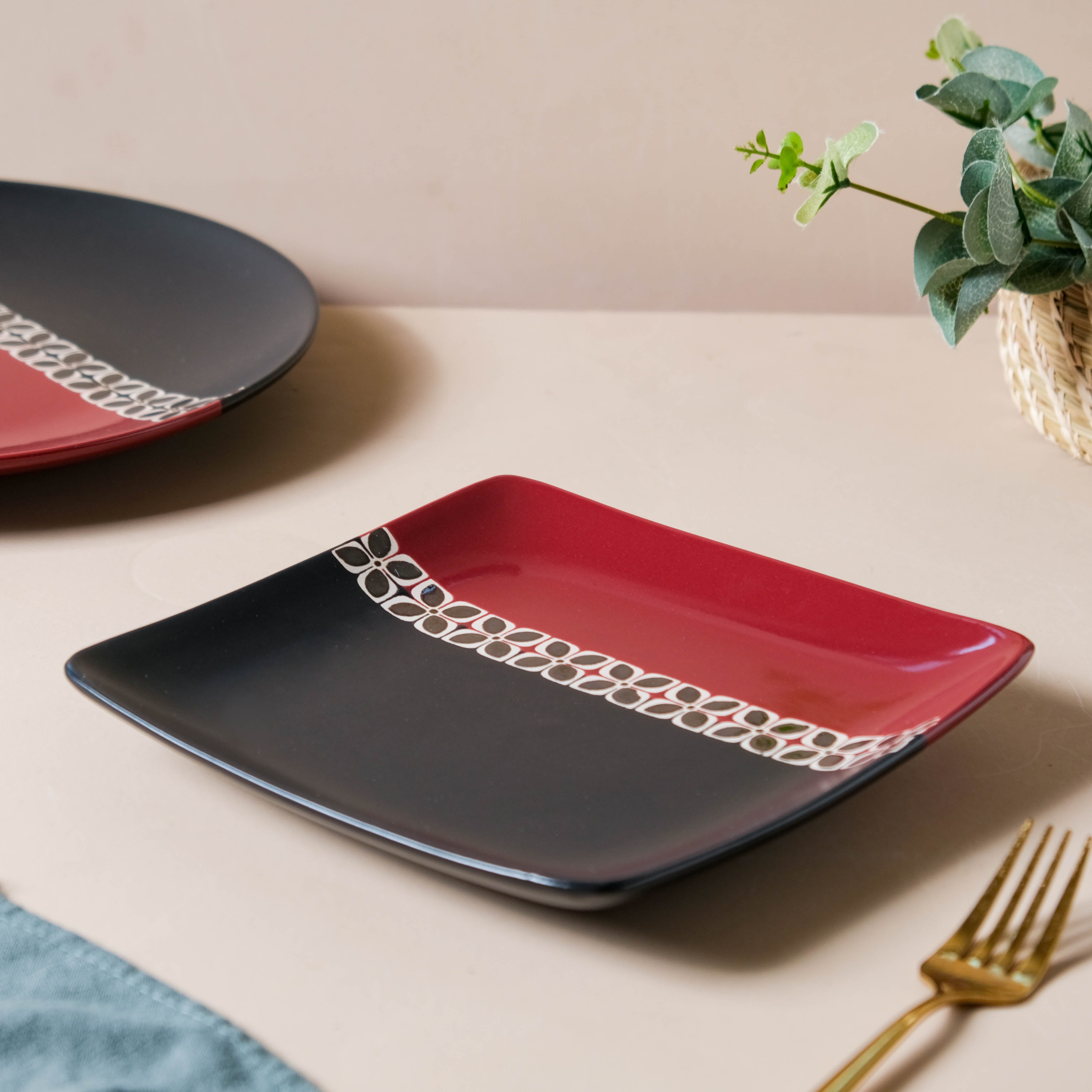 Nestasia Carmine Red and Black Square Plate 8 Inch - view 4