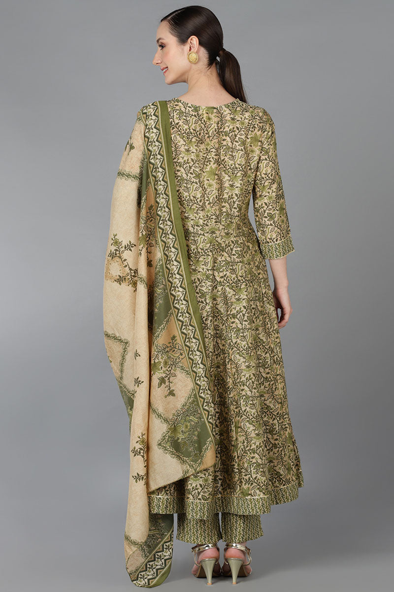 Ahika Beige Silk Blend Ethnic Motifs Anarkali Kurta Trousers With Dupatta VKSKD1664 - view 4