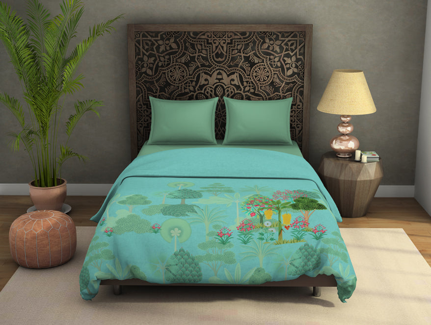 Spaces India Floral Blue Tint - Aqua Fleece Blanket - Pichwai - Rangana By Spaces
