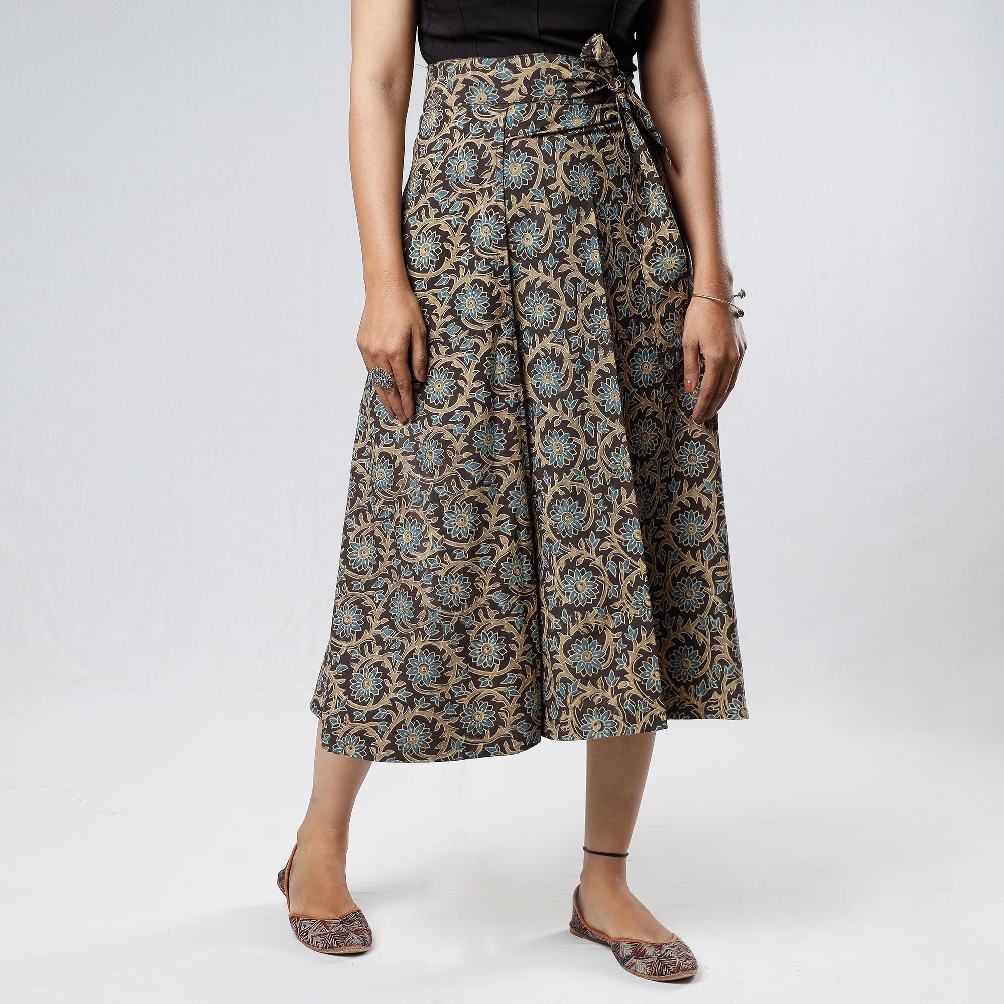 NOORI BAZAR Brown - Ajrakh Block Printed Cotton Wrap Around Skirt - view 2