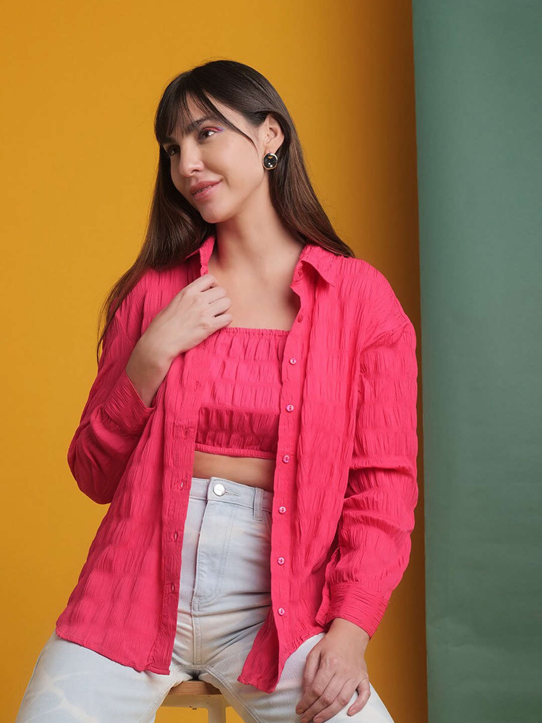 Freehand By The Indian Garage Co Women's Solid Oversized Fit Shirt