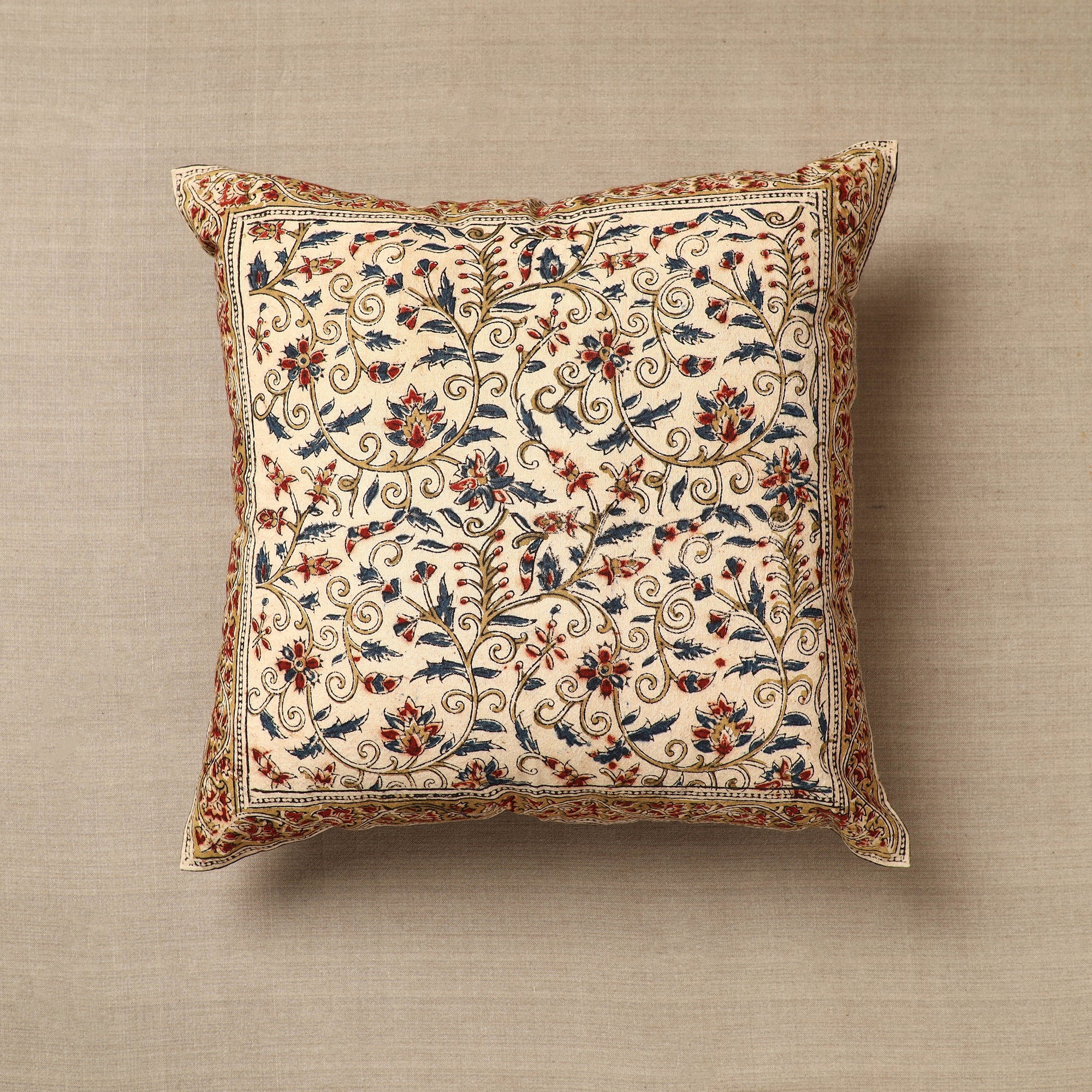 PITCHUKA SRINIVAS KALAMKARI PEDANA Beige - Original Pedana Block Print Cotton Kalamkari Cushion Cover 26