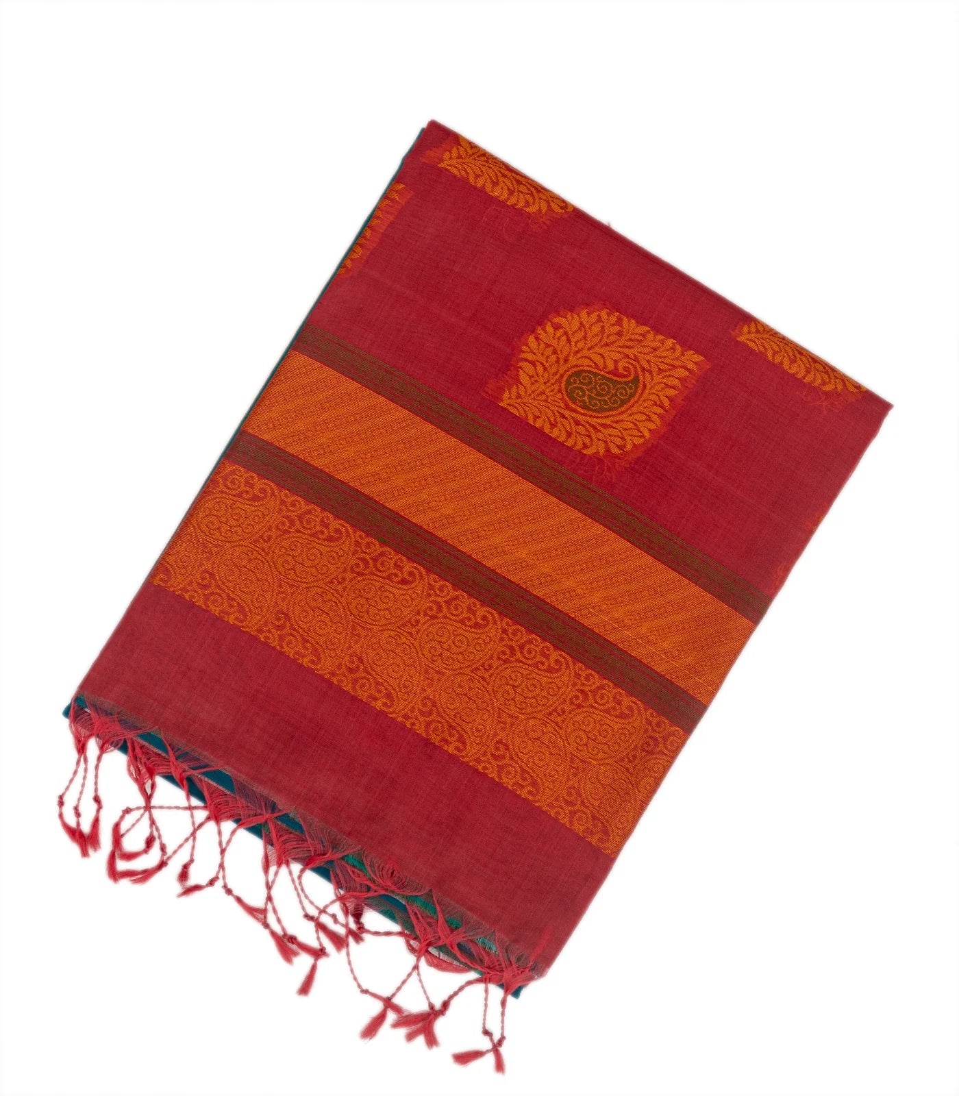 RmKV Cyan Handloom Kora Silk Cotton Saree With Floral Motifs