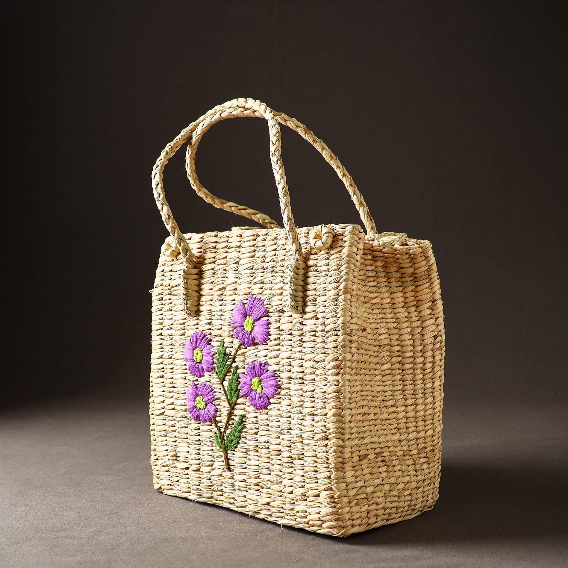ITOKRI CRAFTS INITIATIVE Beige - Handcrafted Natural Water Reed Embroidered Shopping Bag - view 2