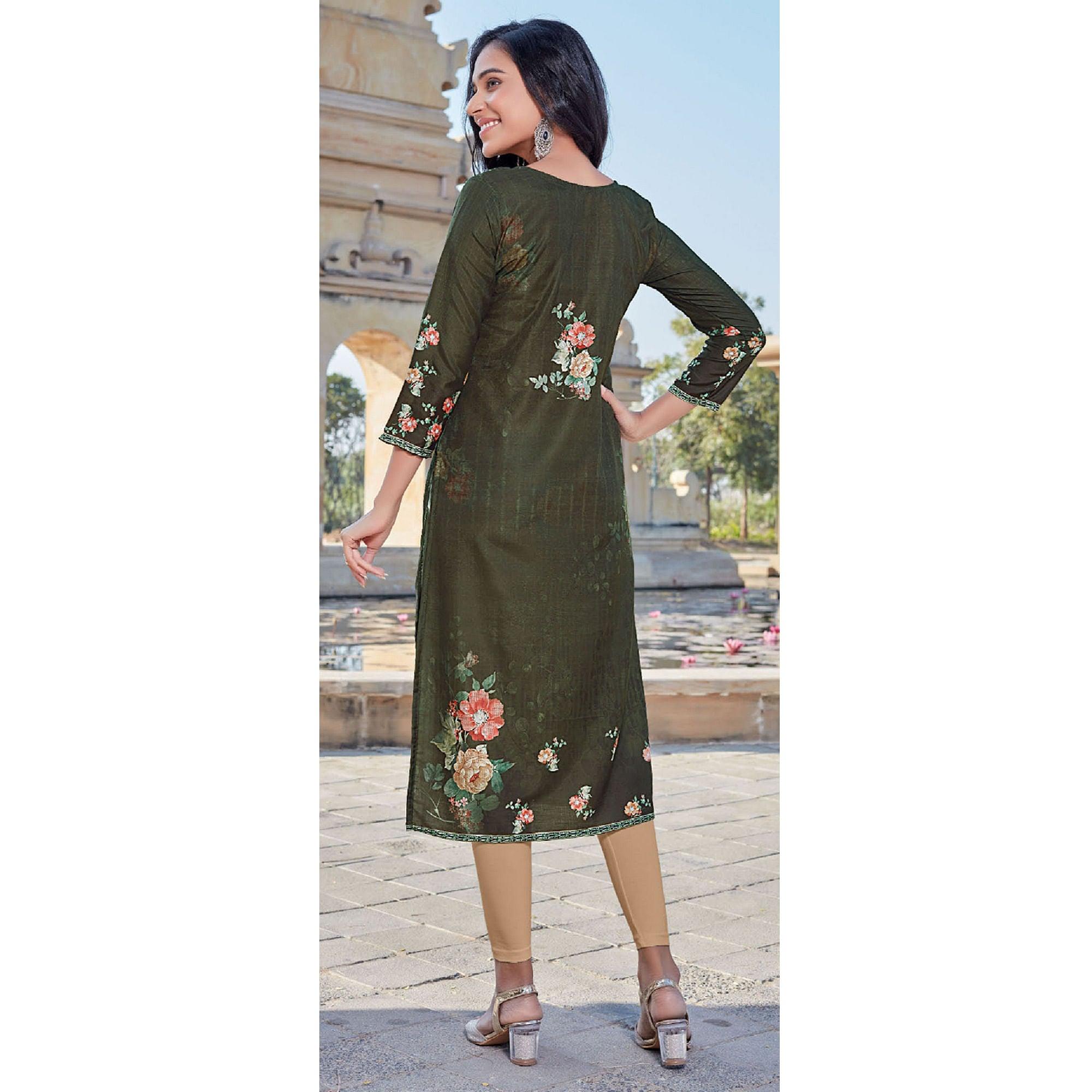 Peachmode Seller Bottle Green Sequins Embroidered Cotton Silk Kurti - view 4