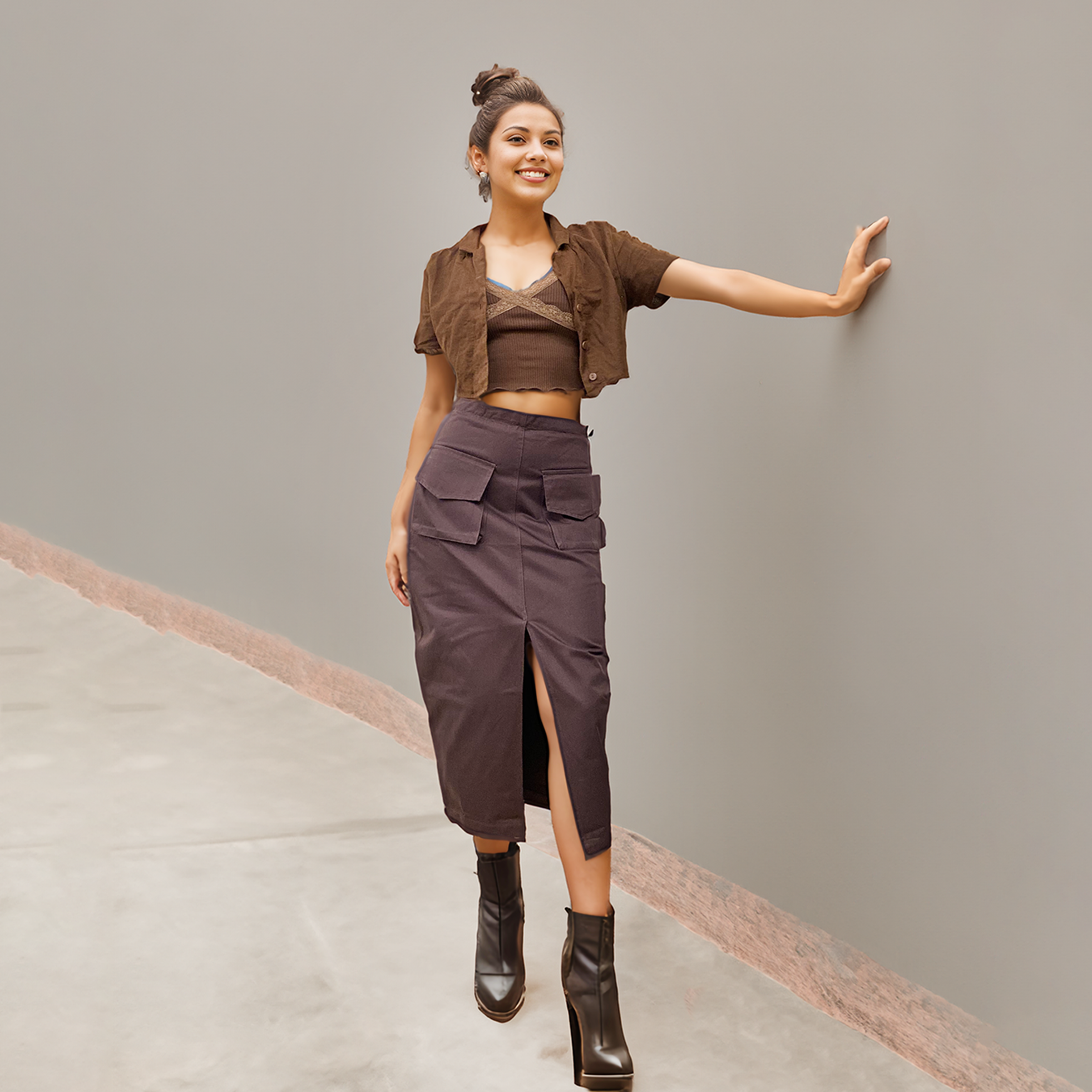 Normore Denim Front pocket Cargo Skirt – Brown