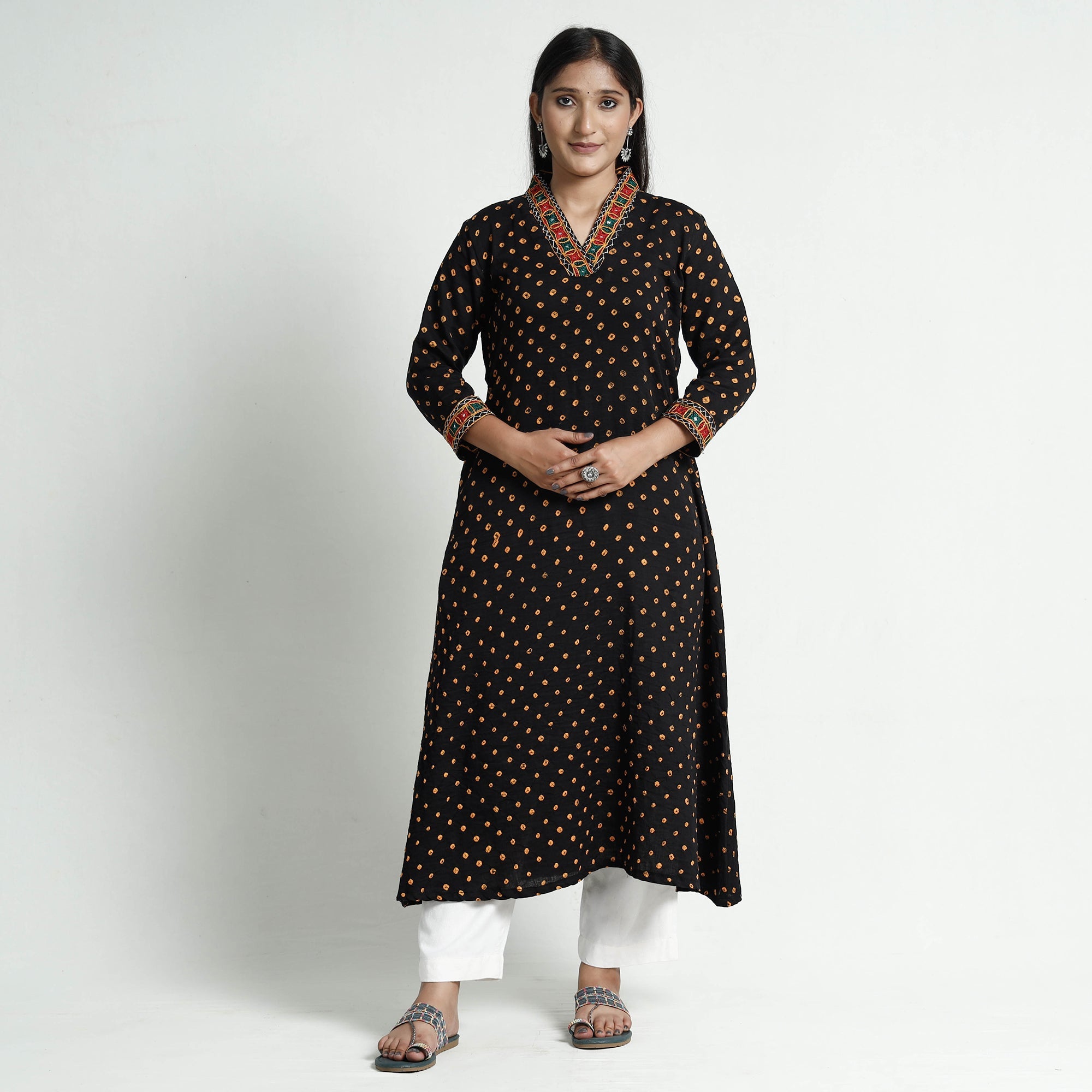 ITOKRI CASUALS Black - Bandhani Tie-Dye Cotton A-Line Kurta - view 3