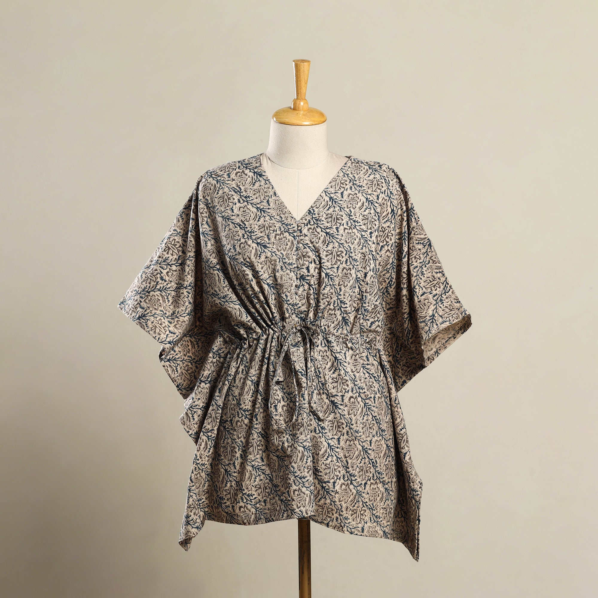 ITOKRI CASUALS Beige - Kalamkari Block Print Cotton Kaftan (Short) 18