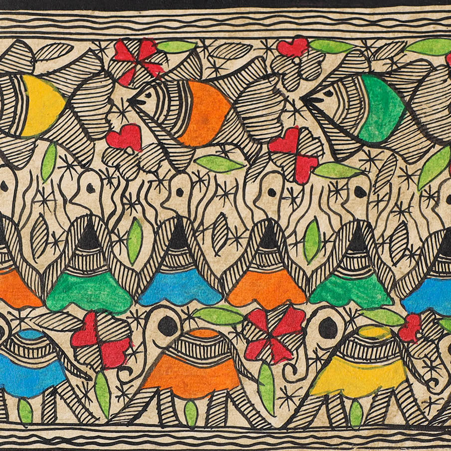 GODNA PAINTINGS BY SHRAVAN KUMAR Godna Madhubani Painting by Shravan Paswan (5 x 7 in) - view 2