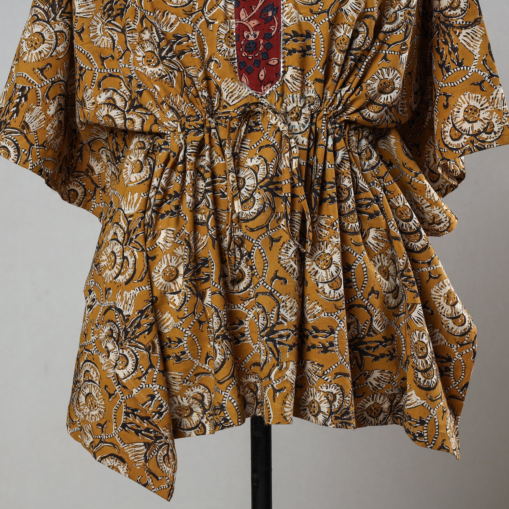 ITOKRI CASUALS Brown - Bagru Block Printed Cotton Kaftan with Tie-Up Waist (Short) - view 3