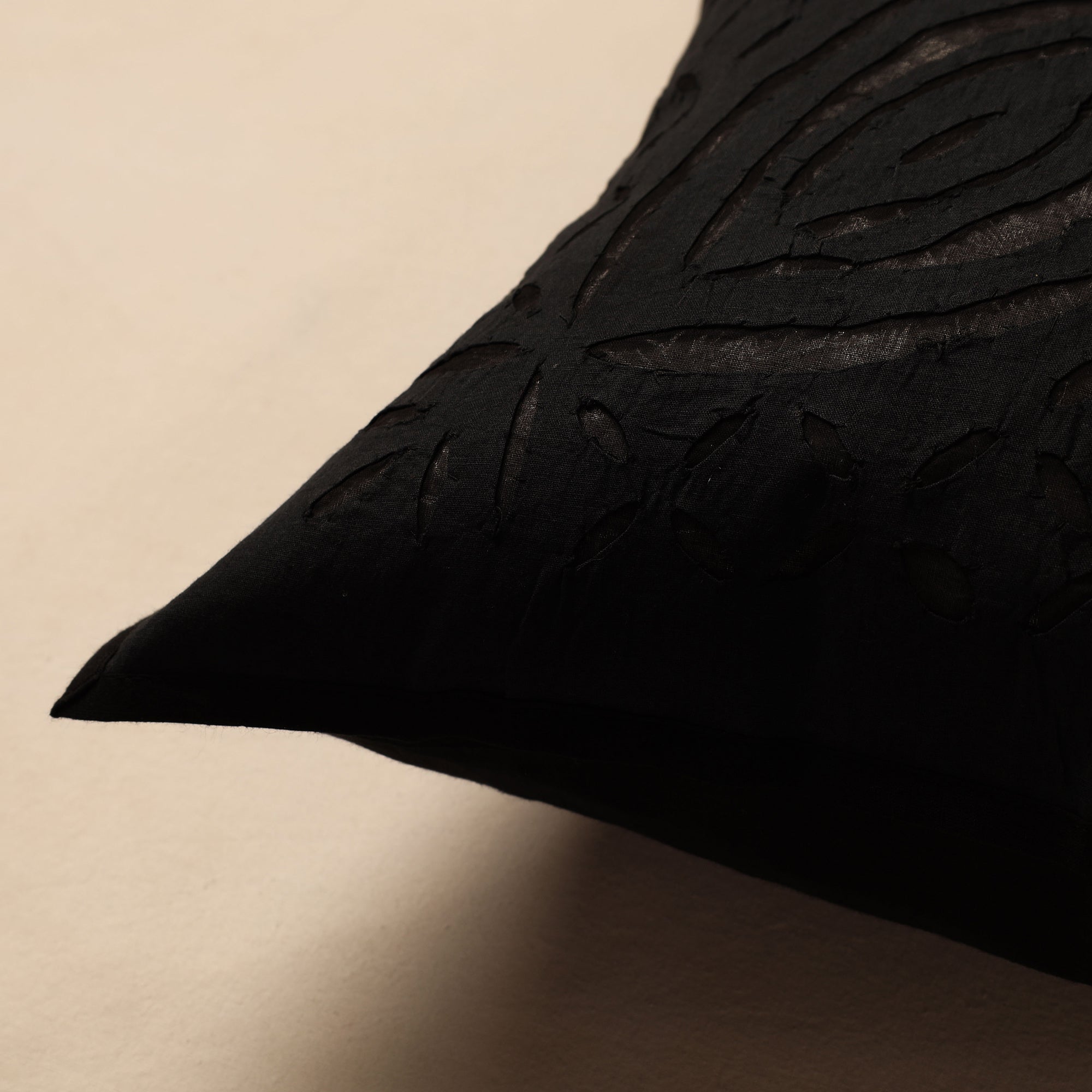 SHADES OF MARUDHARA Black - Cutwork Cotton Applique Cushion Cover (16 x 16 in) - view 2