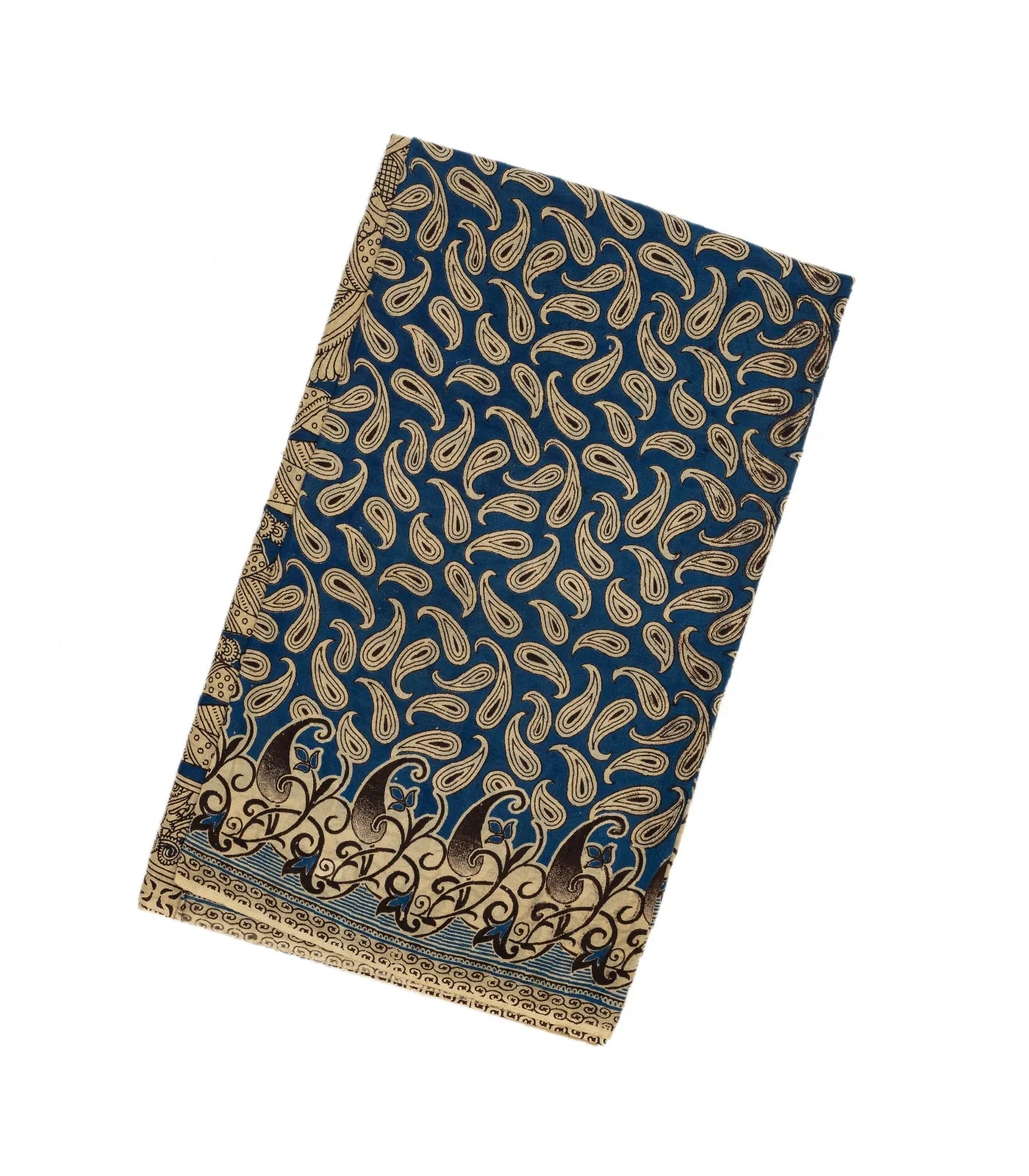 RmKV Blue Handloom Kalamkari Cotton Saree With Printed Paisley Motifs