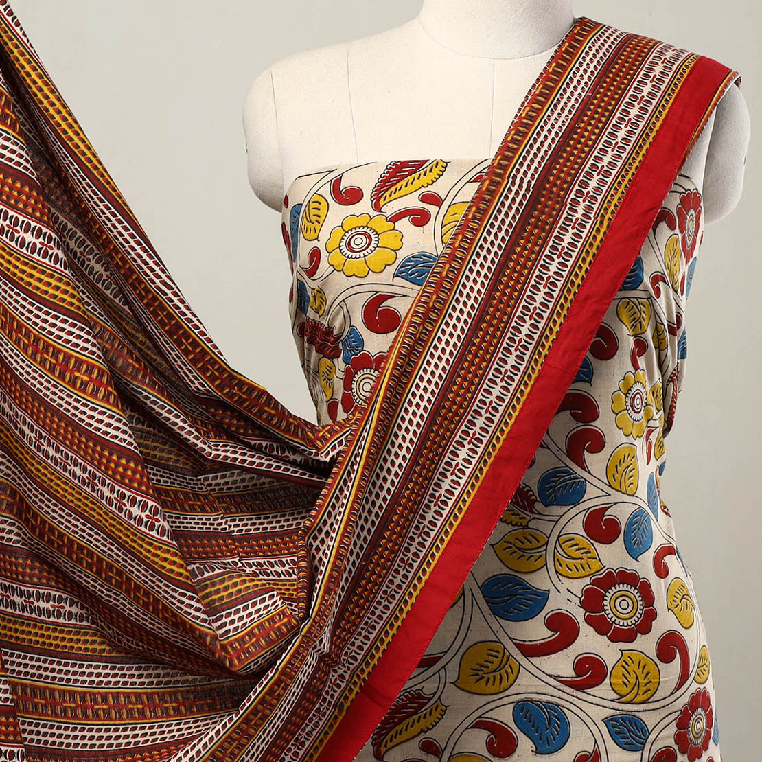 NOORI BAZAR Beige - 3pc Cotton Kalamkari Print Dress Material 22 - view 3