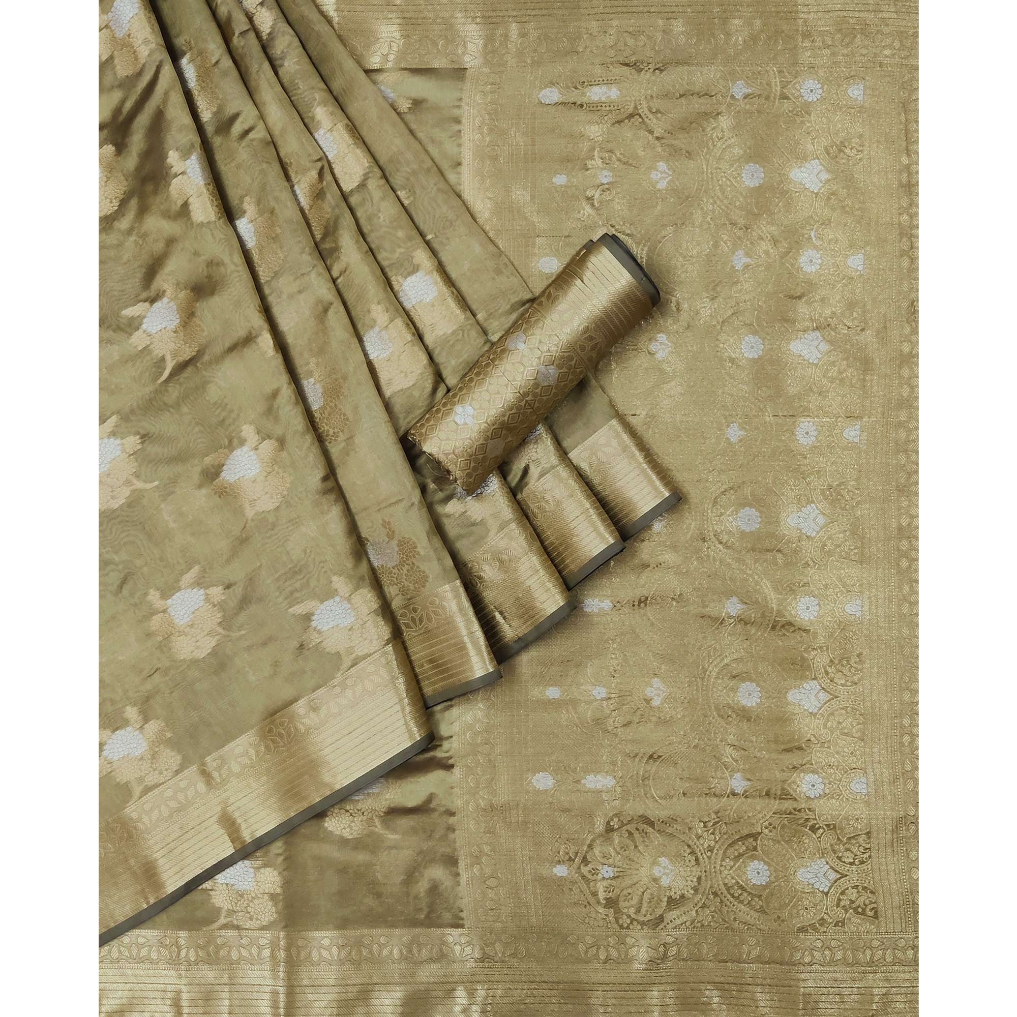 Peachmode Chikoo Woven Organza Saree – Women's - view 3