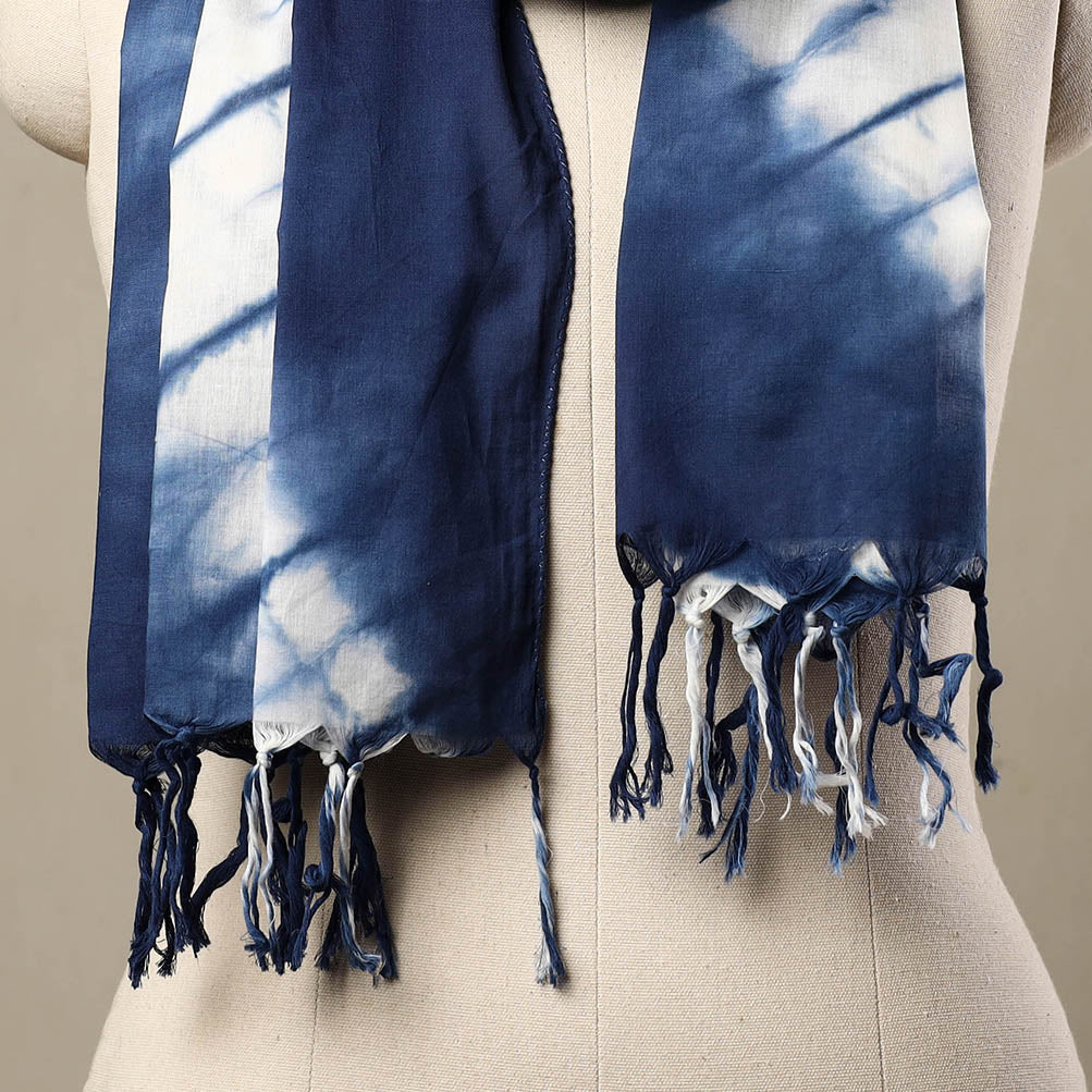 HAVELI CHRONICLES Blue - Cotton Tie-Dye Shibori Stole with Tassels 265 - view 2