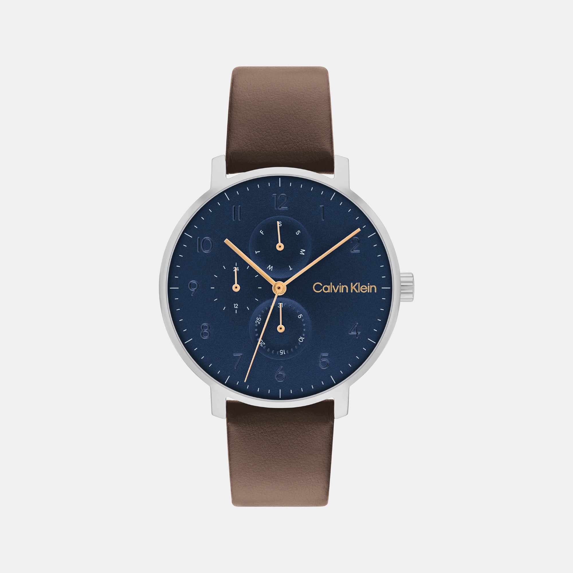 Calvin Klein Ck Stun Unisex Quartz Blue Dial Multi-Function Leather Watch 25200406