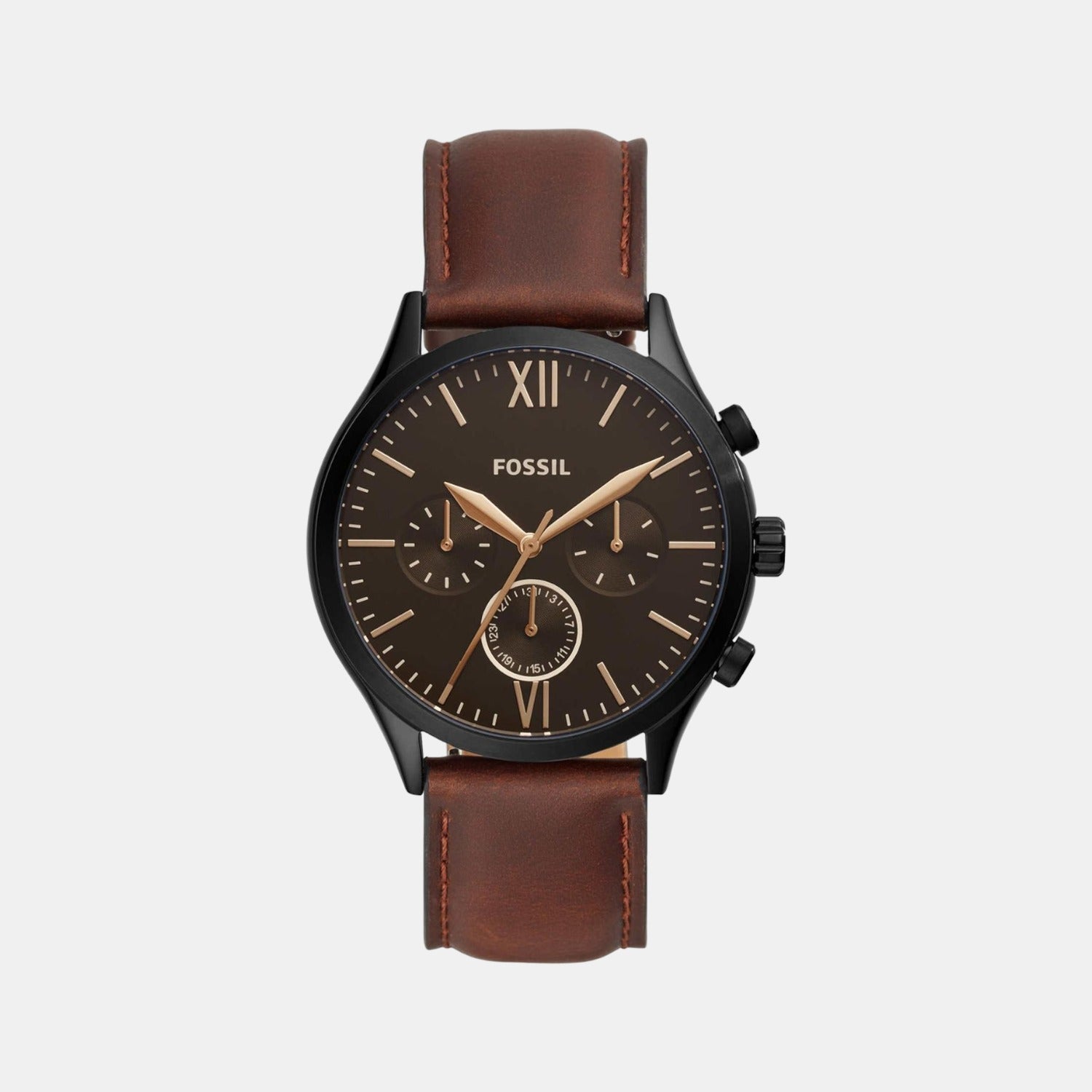 Fossil Fenmore Men Quartz Black Dial Chronograph Leather Watch BQ2453