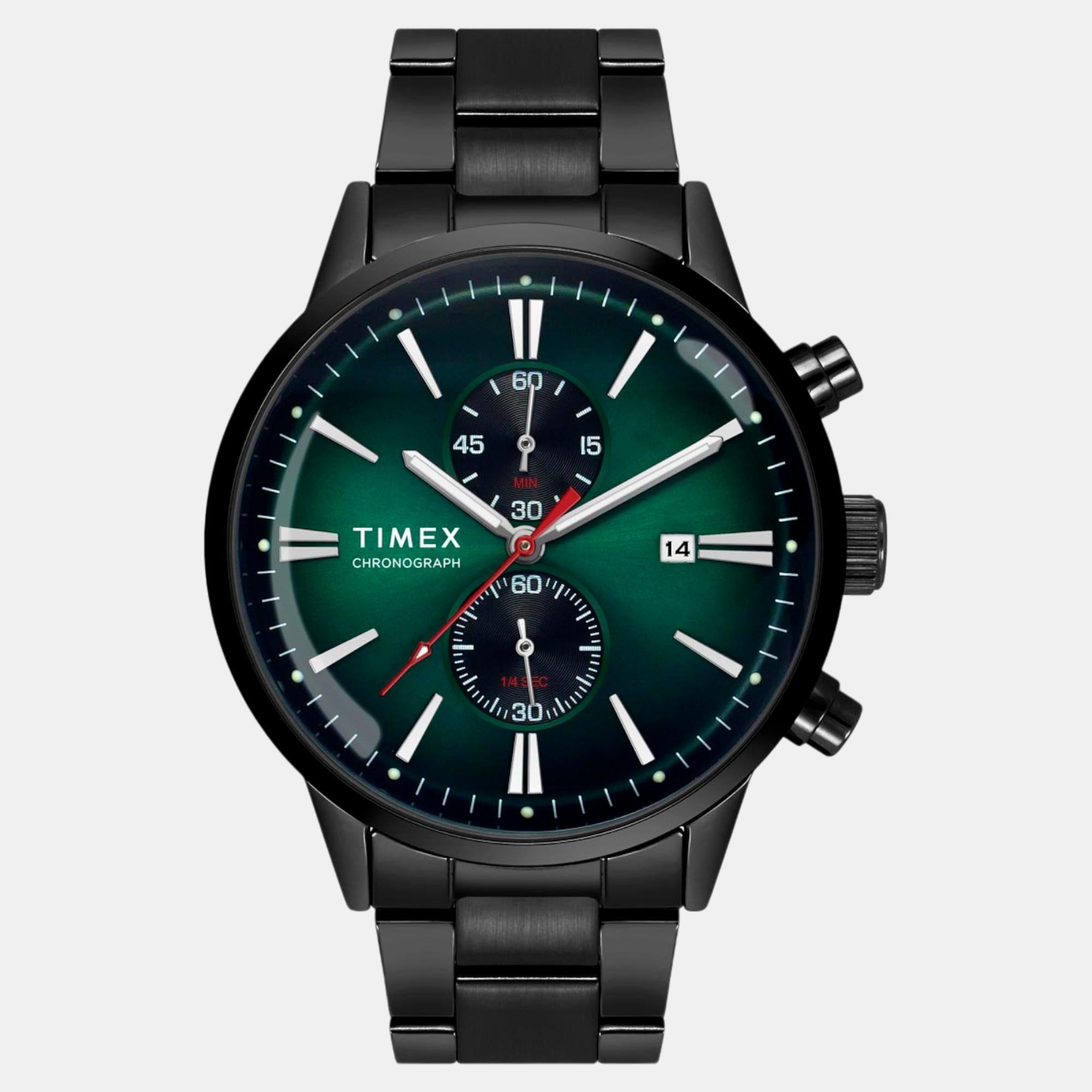 Timex Fashion Men Quartz Green Dial Chronograph Stainless Steel Watch TWEG19933