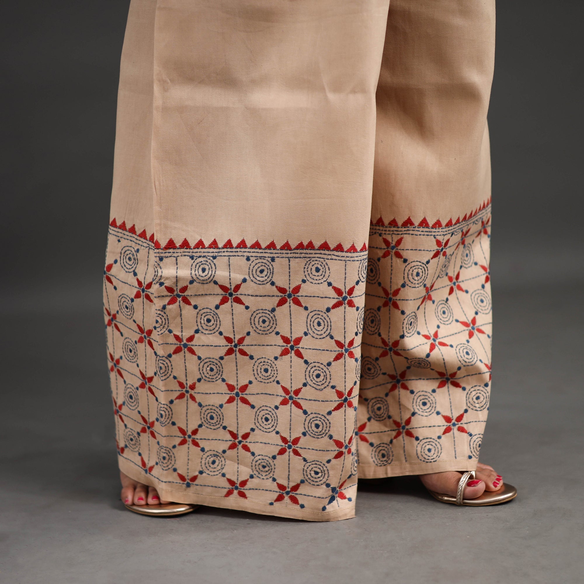 ASALKAAR Beige - Kantha Hand Embroidery Palazzo in Cotton 56 - view 5