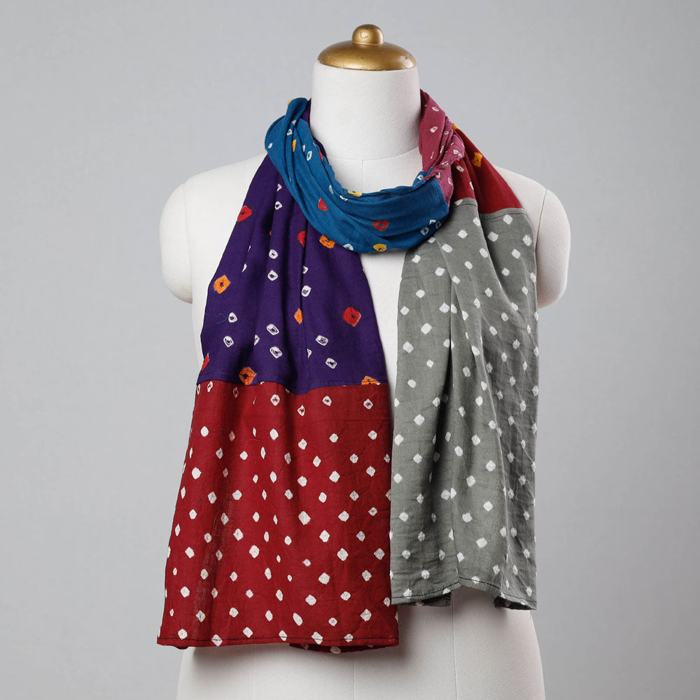 NOORI BAZAR Bandhani Tie-Dye Patchwork Multicolor Mul Cotton Stole