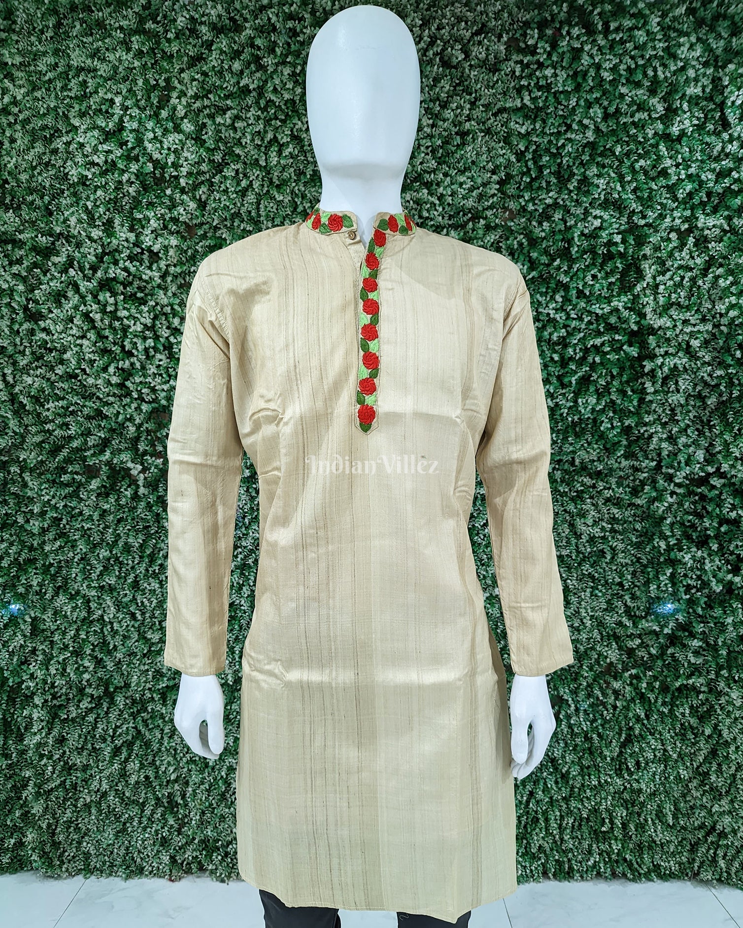 IndianVillèz Dutch White Tussar Silk Long Kurta For Men